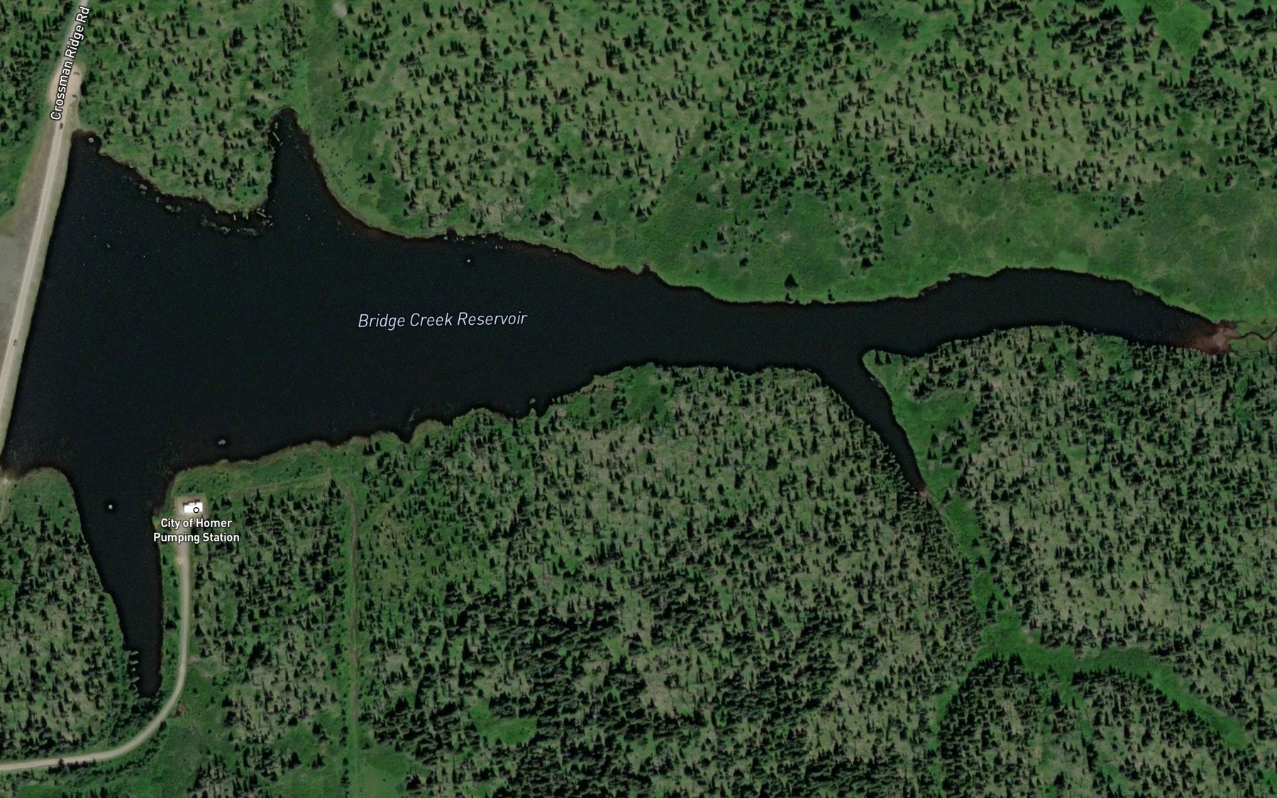Satellite map of the Bridge Creek Reservoir