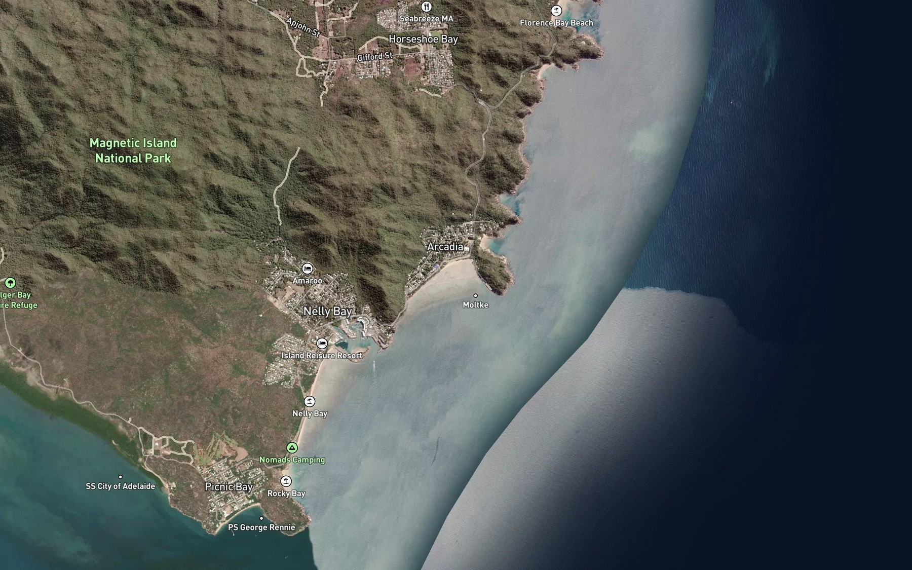 Satellite map of the Geoffrey Bay
