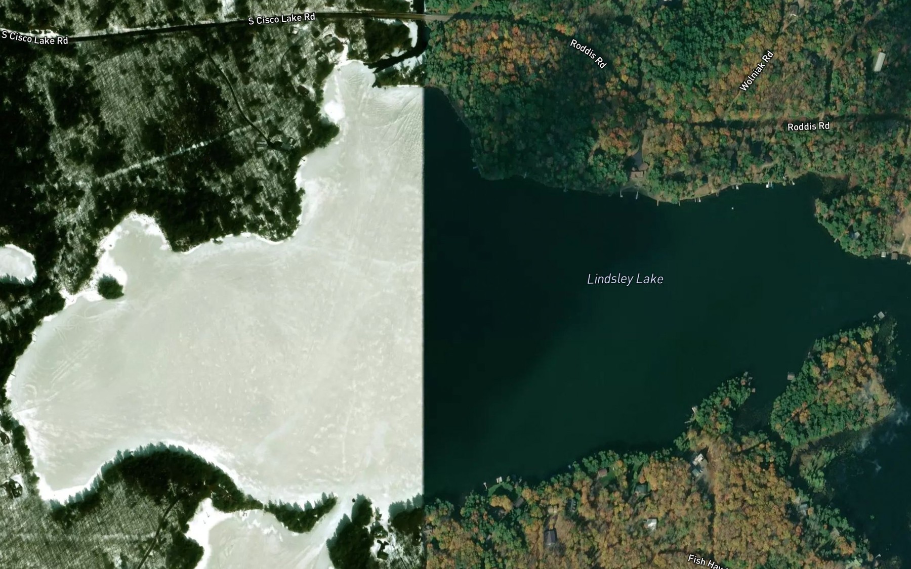 Satellite map of the Lindsley Lake