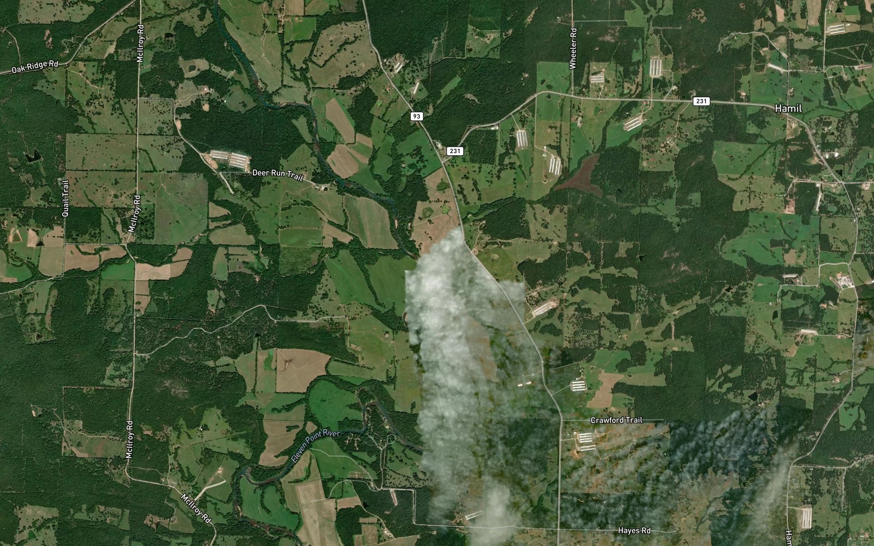 Satellite map of the Hurricane Creek