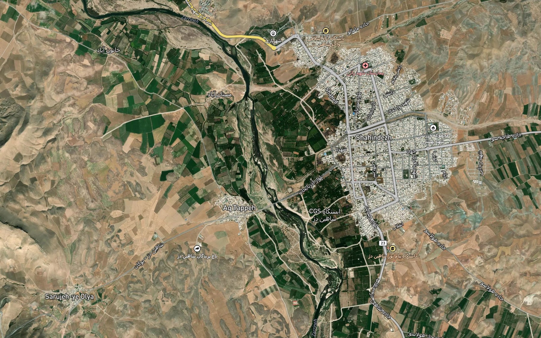 Satellite map of the Rudkhaneh-ye Hachehsu