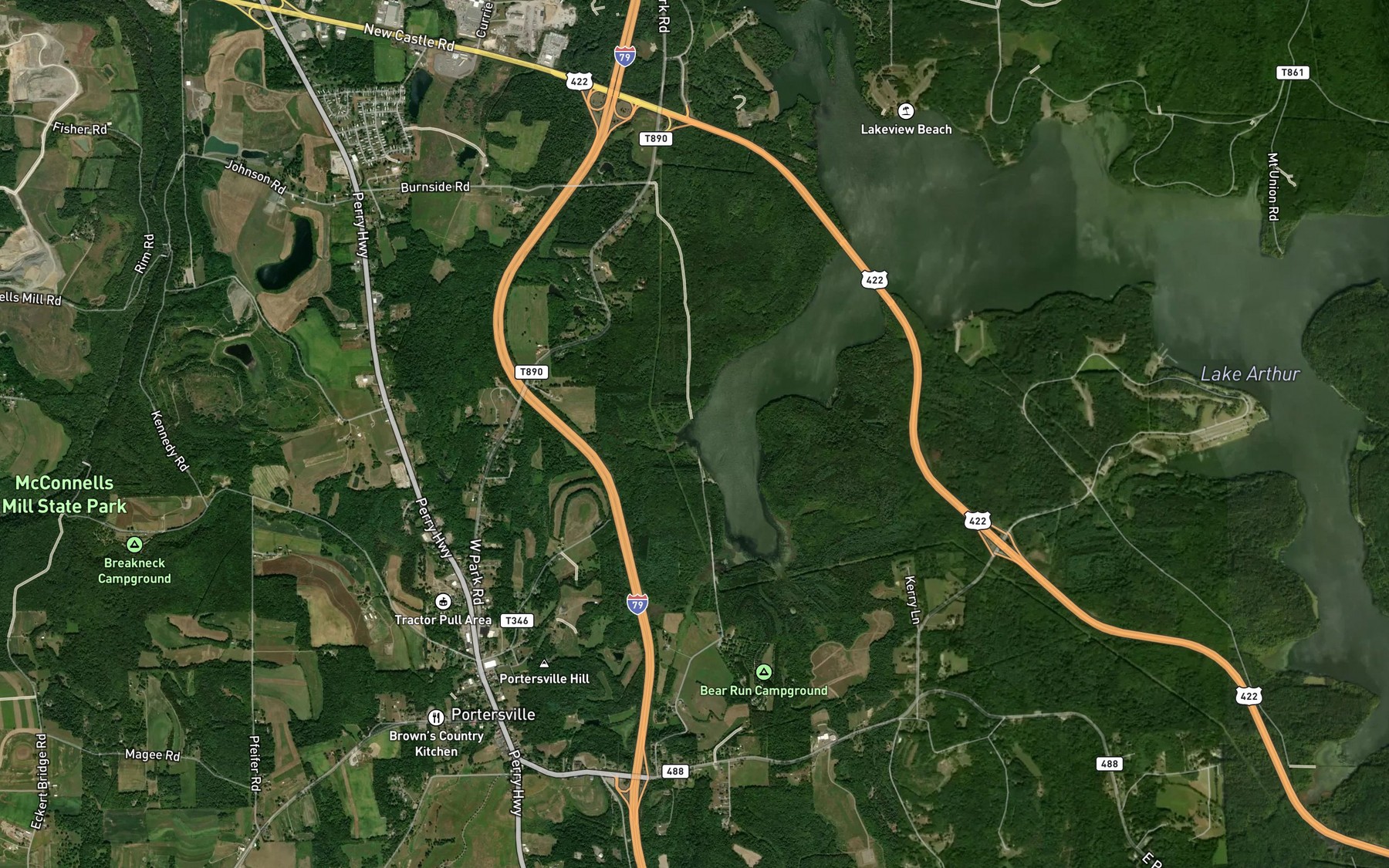 Satellite map of the Porters Cove