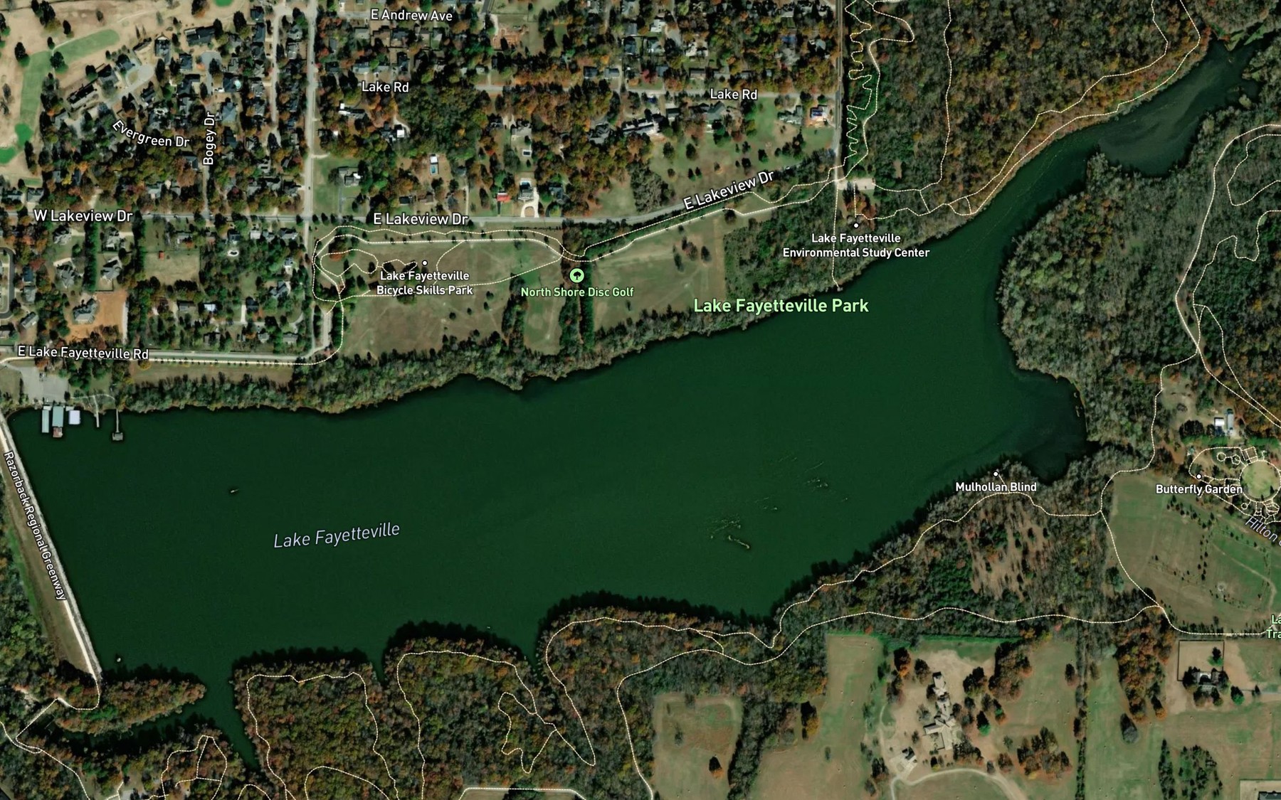 Satellite map of the Lake Fayetteville