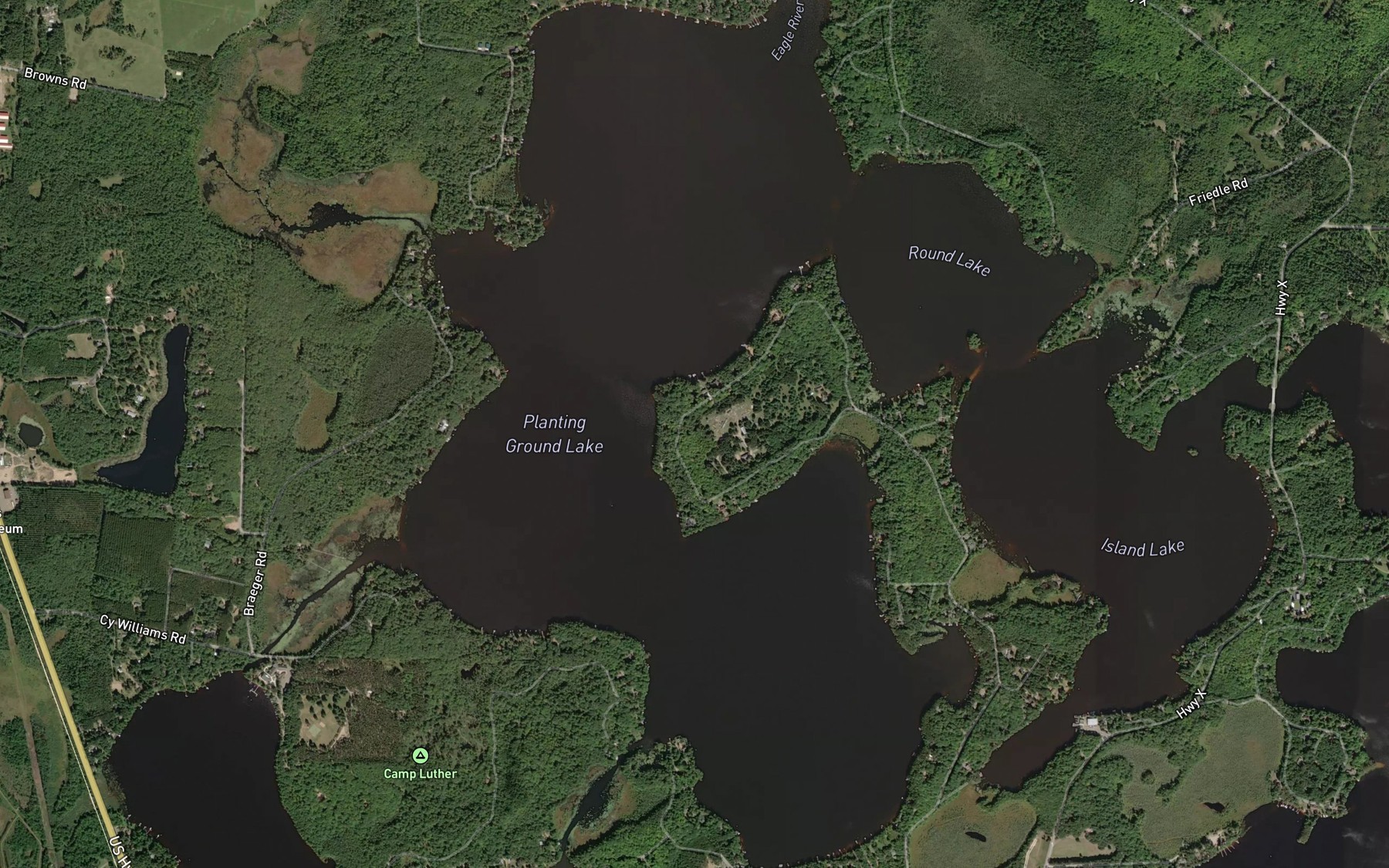 Satellite map of the Planting Ground Lake
