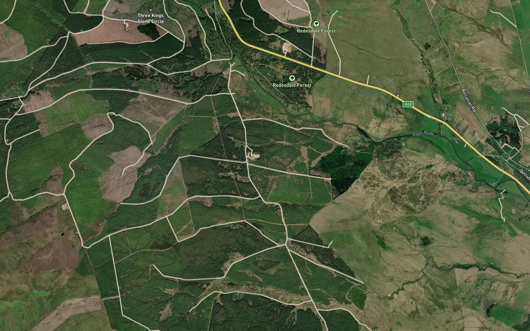 Satellite map of the Blakehope Burn