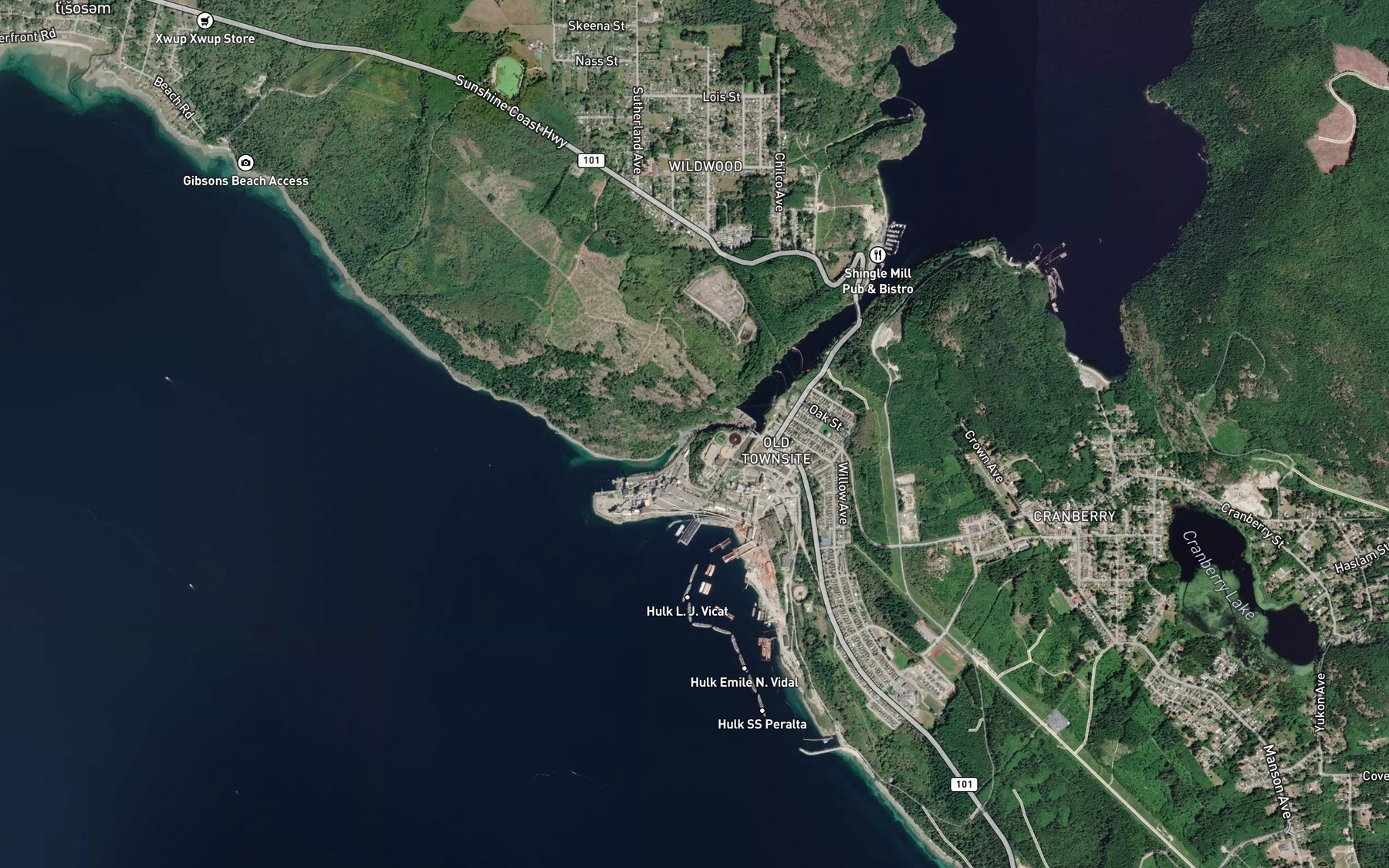 Satellite map of the Powell River