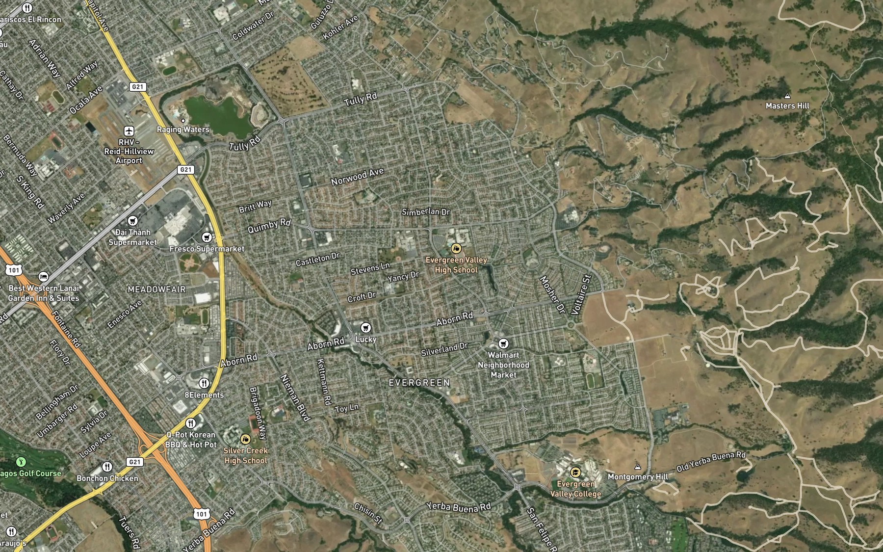 Satellite map of the Quimby Creek
