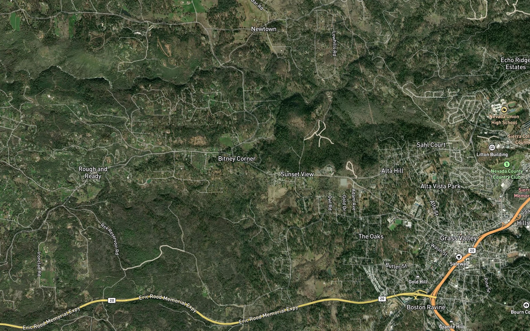 Satellite map of the Upper Rough and Ready Ditch