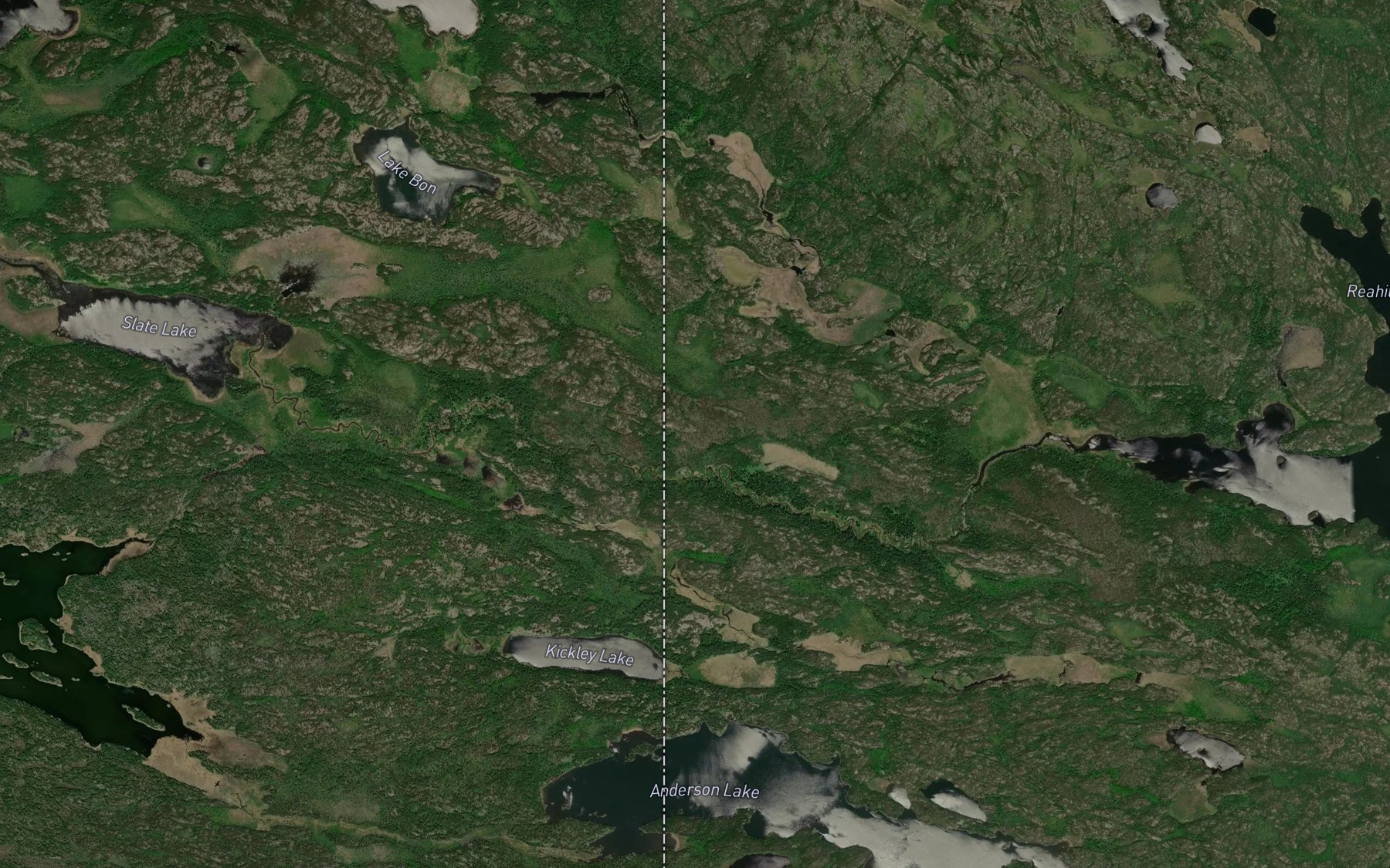 Satellite map of the Manigotagan River