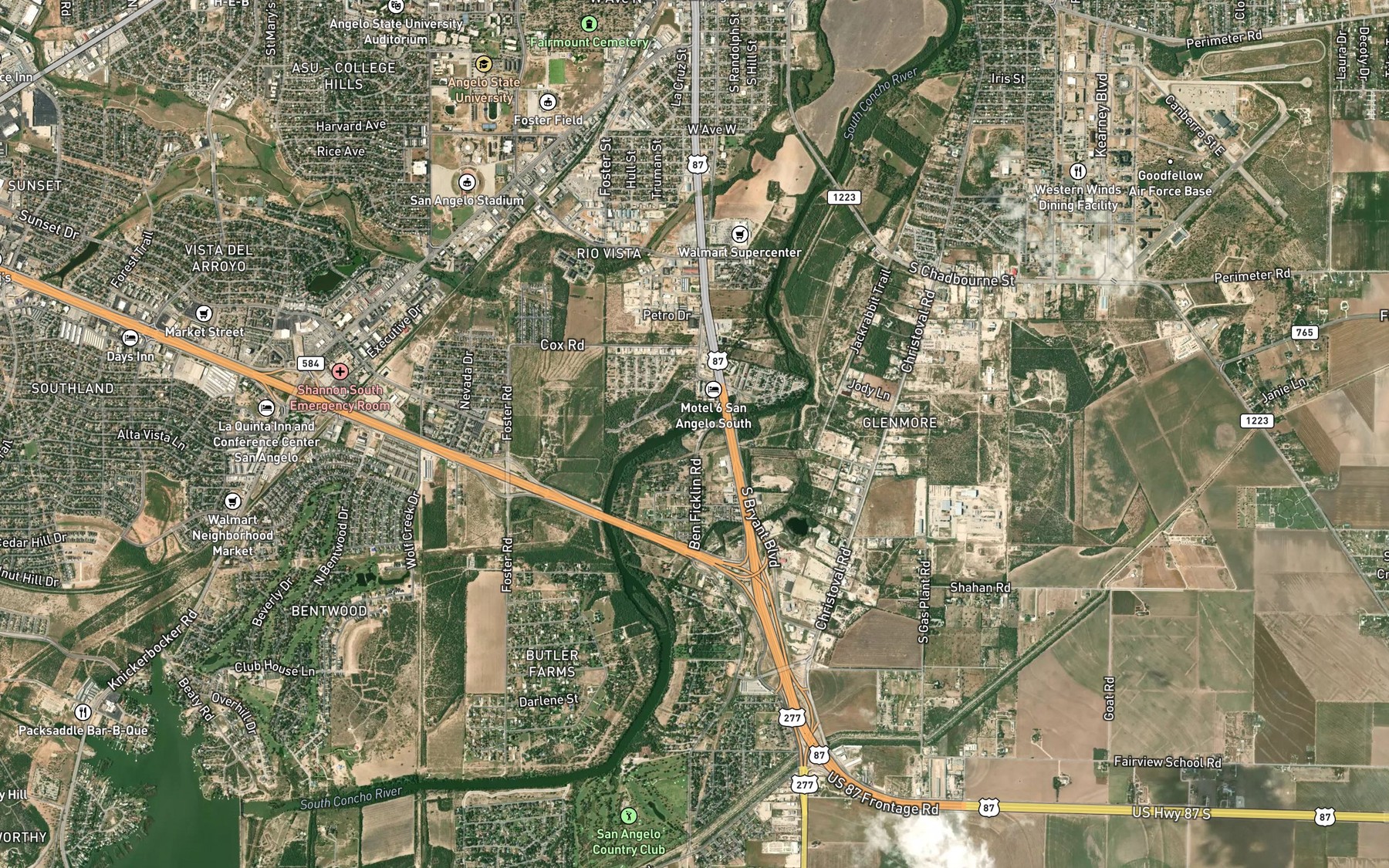 Satellite map of the Ben Ficklin Reservoir