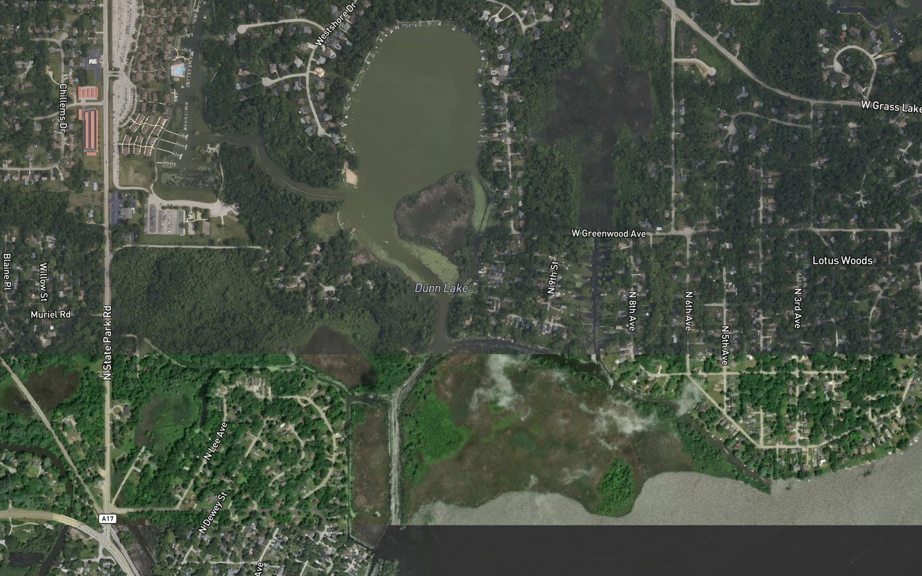 Satellite map of the Dunns Lake