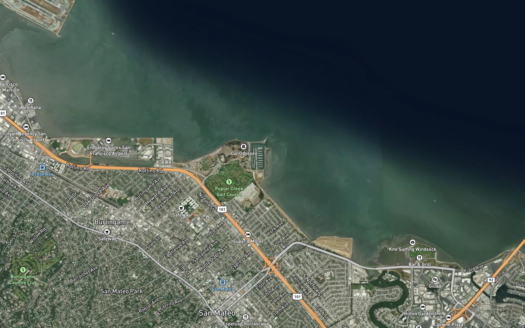 Satellite map of the Coyote Point Yacht Harbor