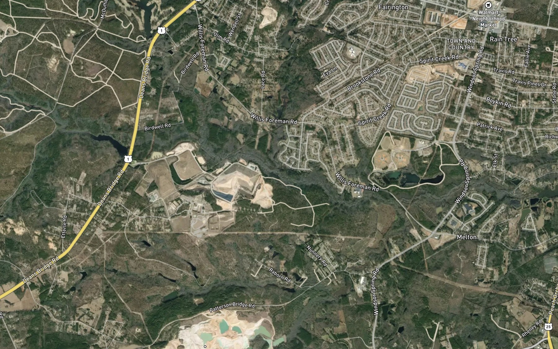 Satellite map of the Horsepen Branch
