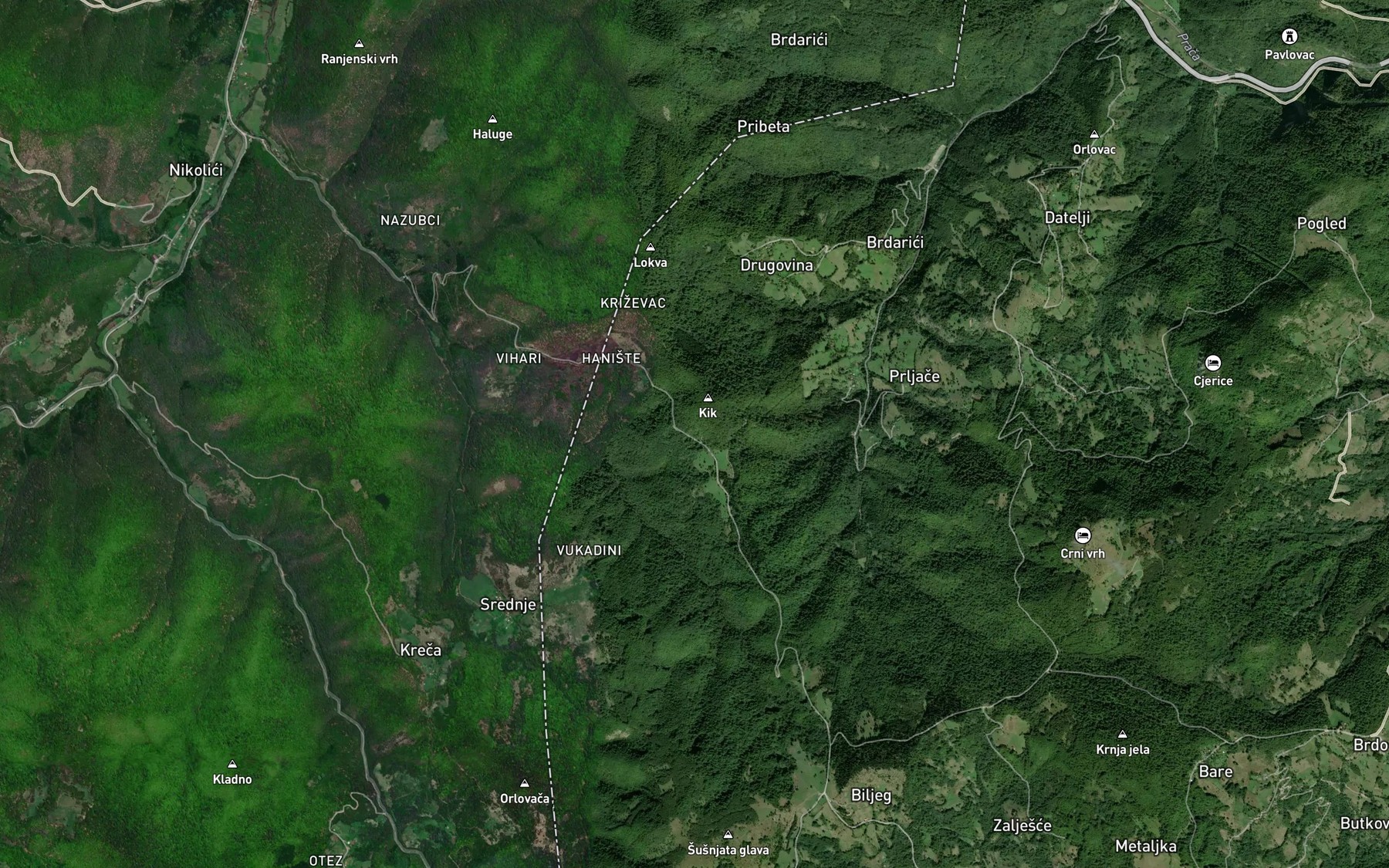 Satellite map of the Dobra Voda
