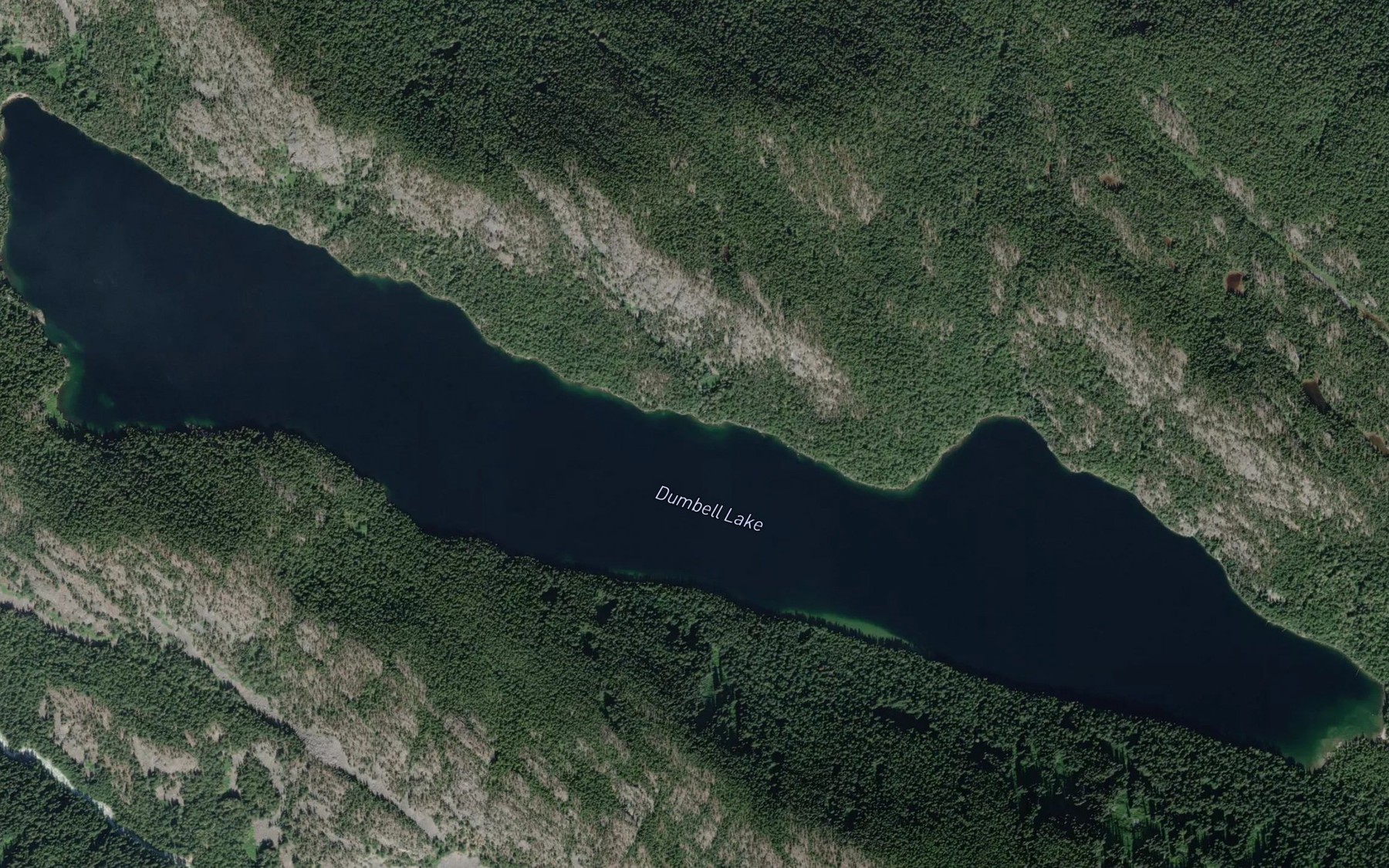 Satellite map of the Dumbell Lake