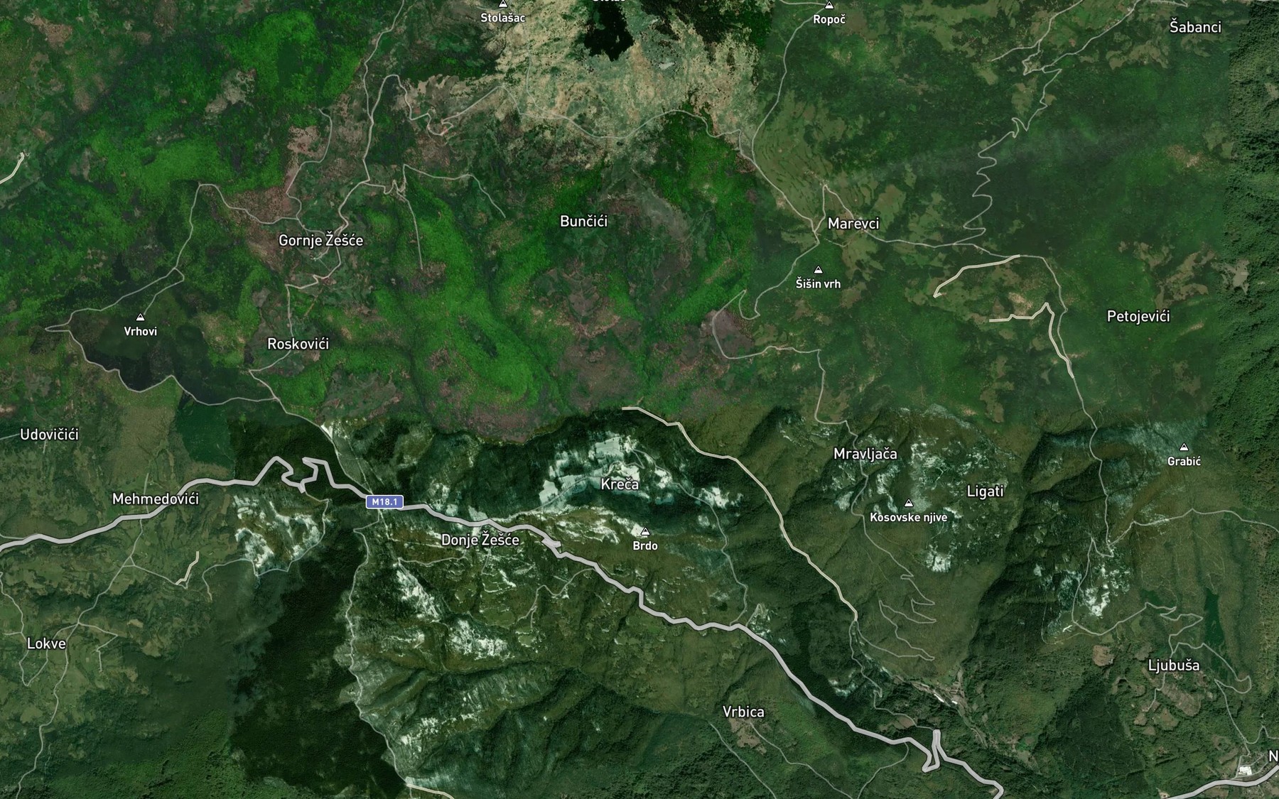 Satellite map of the Adzicki Potok