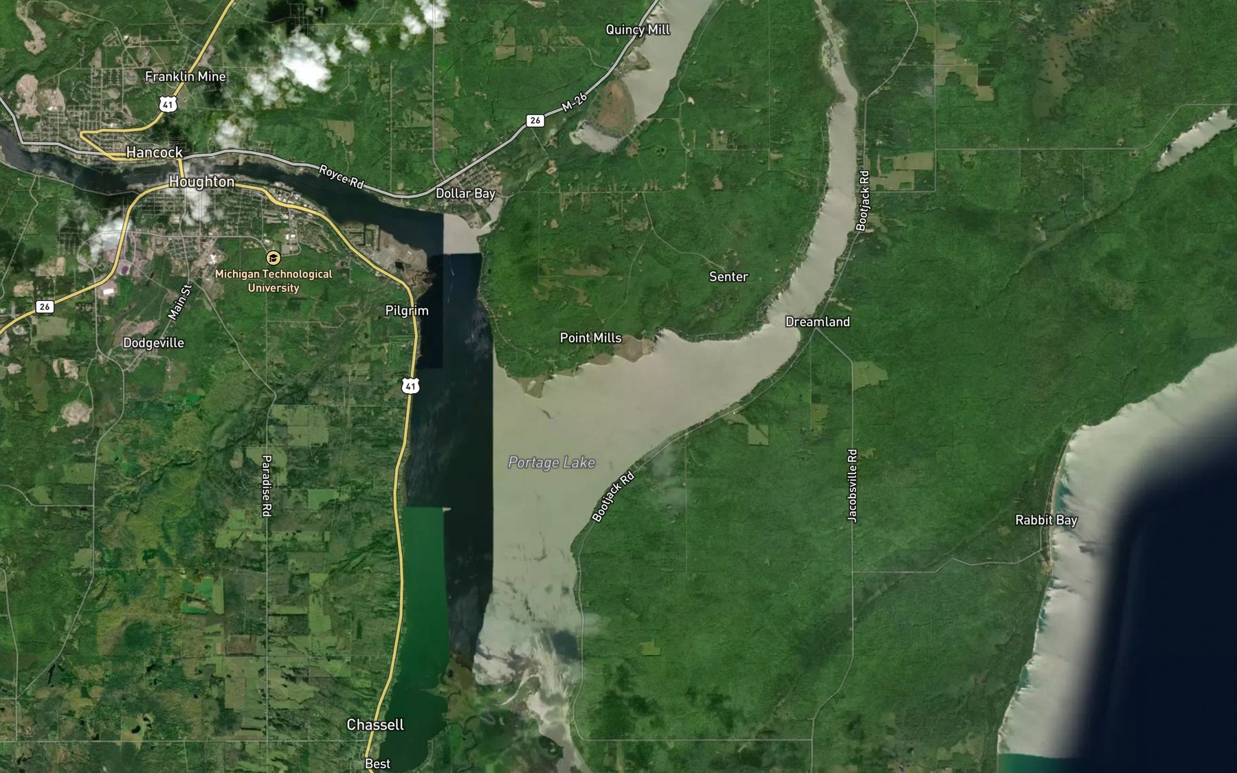 Satellite map of the Portage Lake
