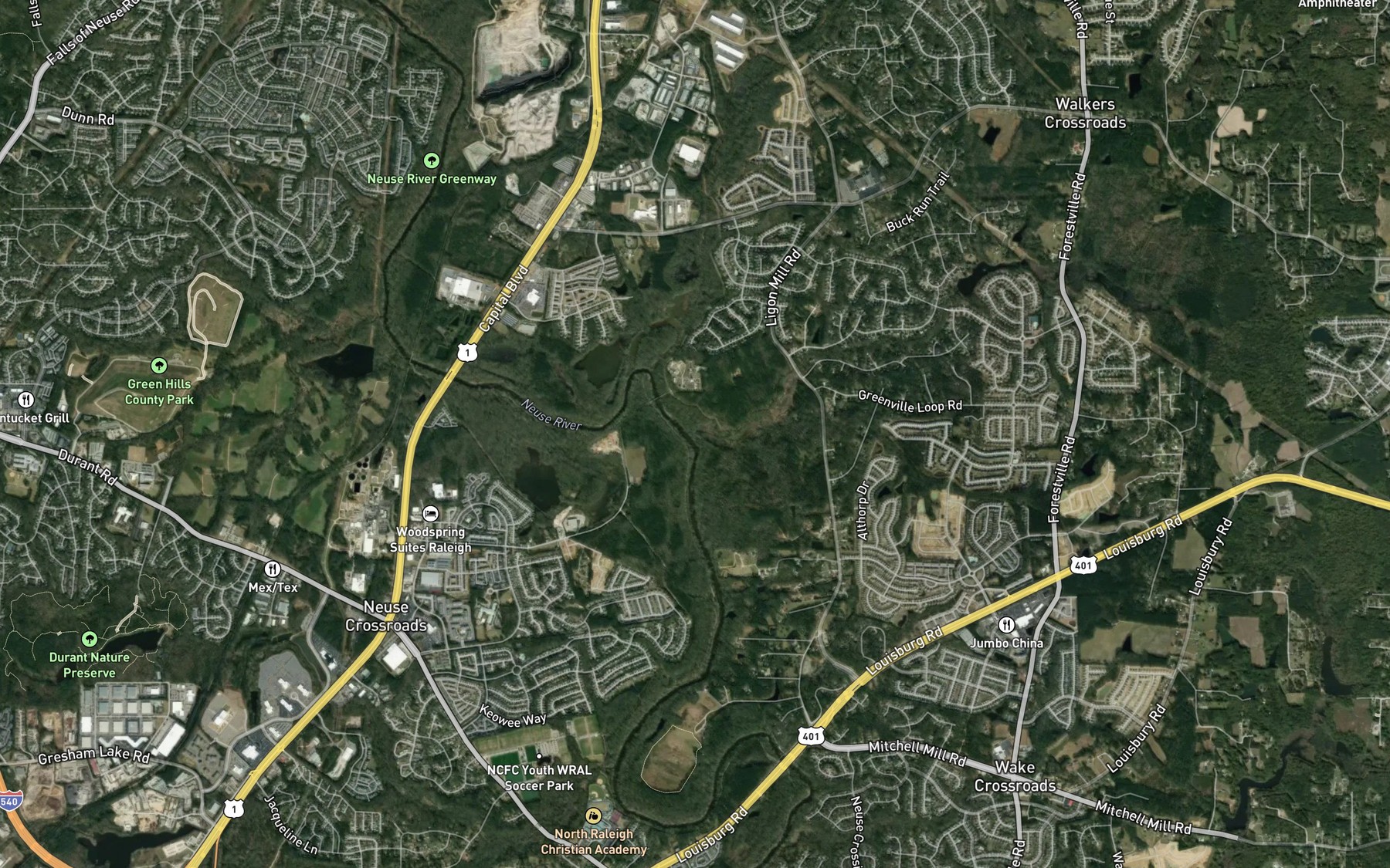 Satellite map of the Toms Creek