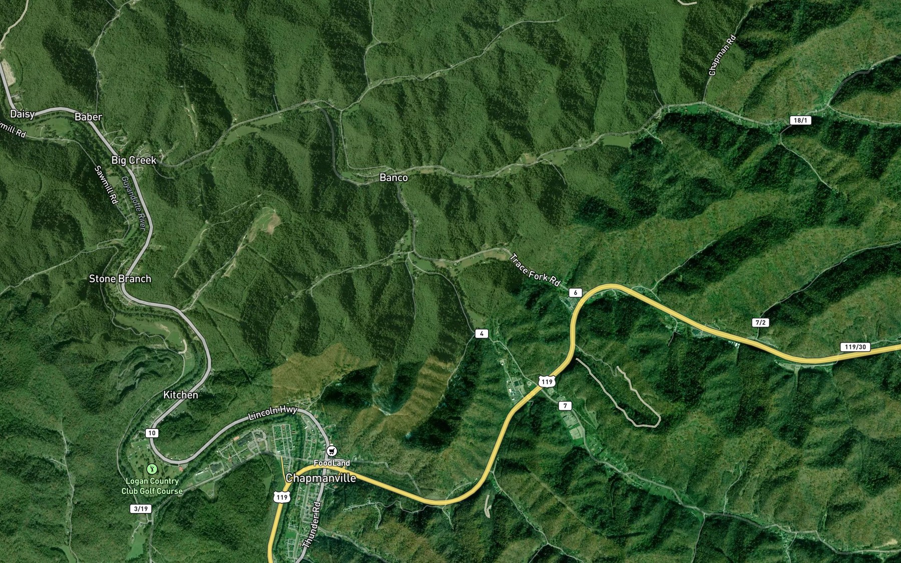 Satellite map of the Trace Fork
