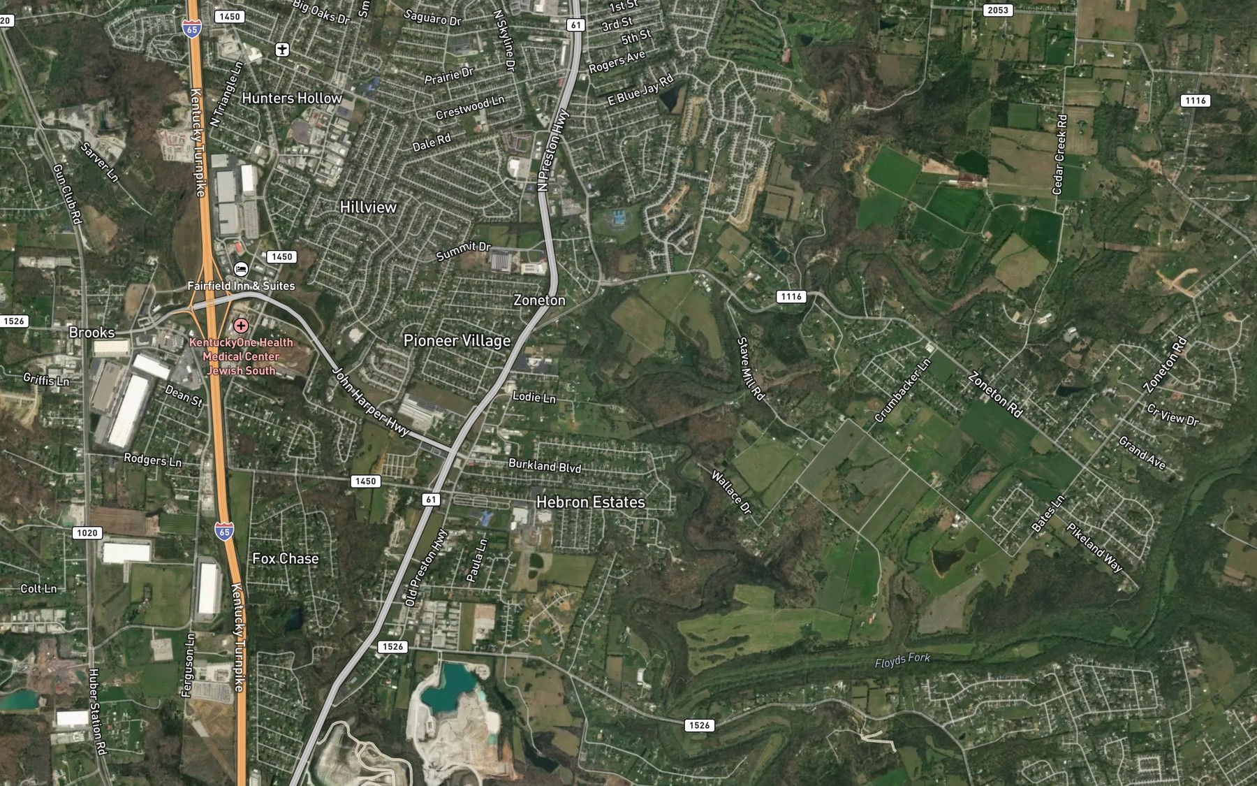 Satellite map of the Tanyard Branch