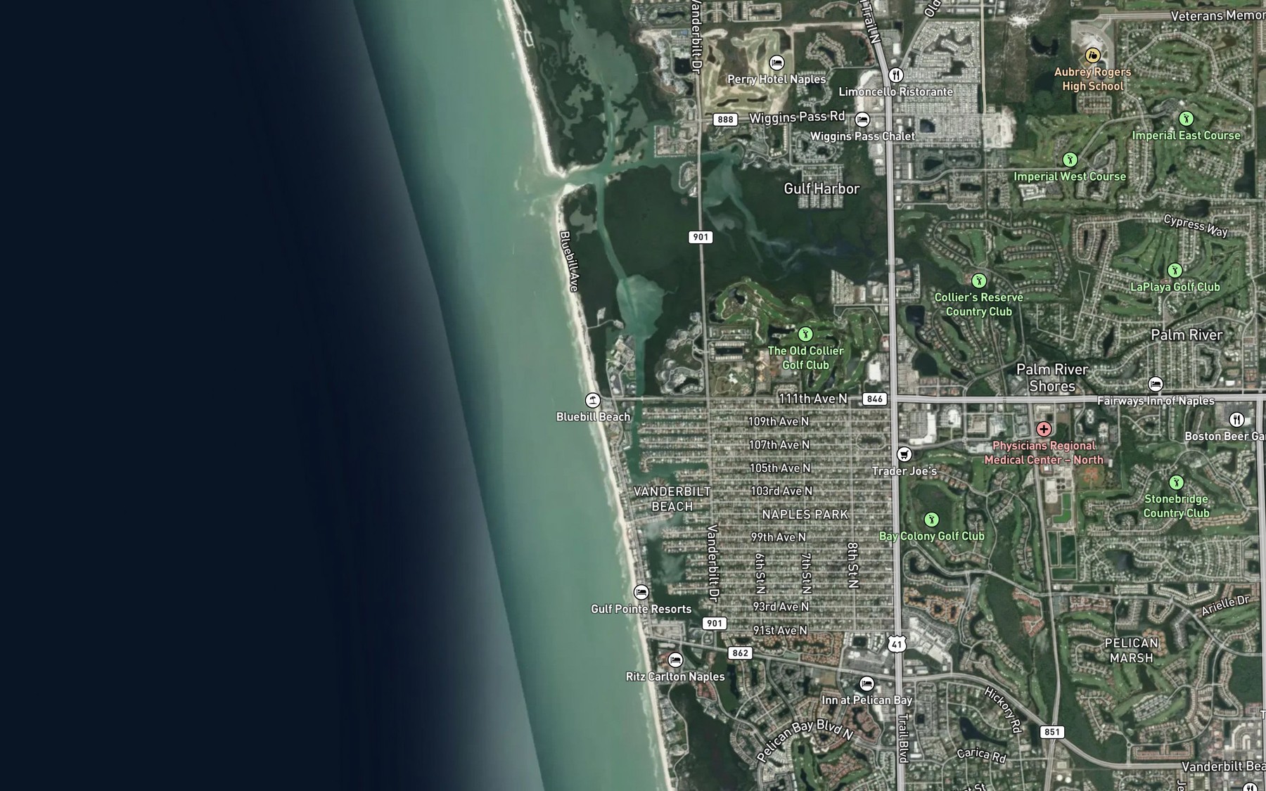 Satellite map of the Vanderbilt Channel