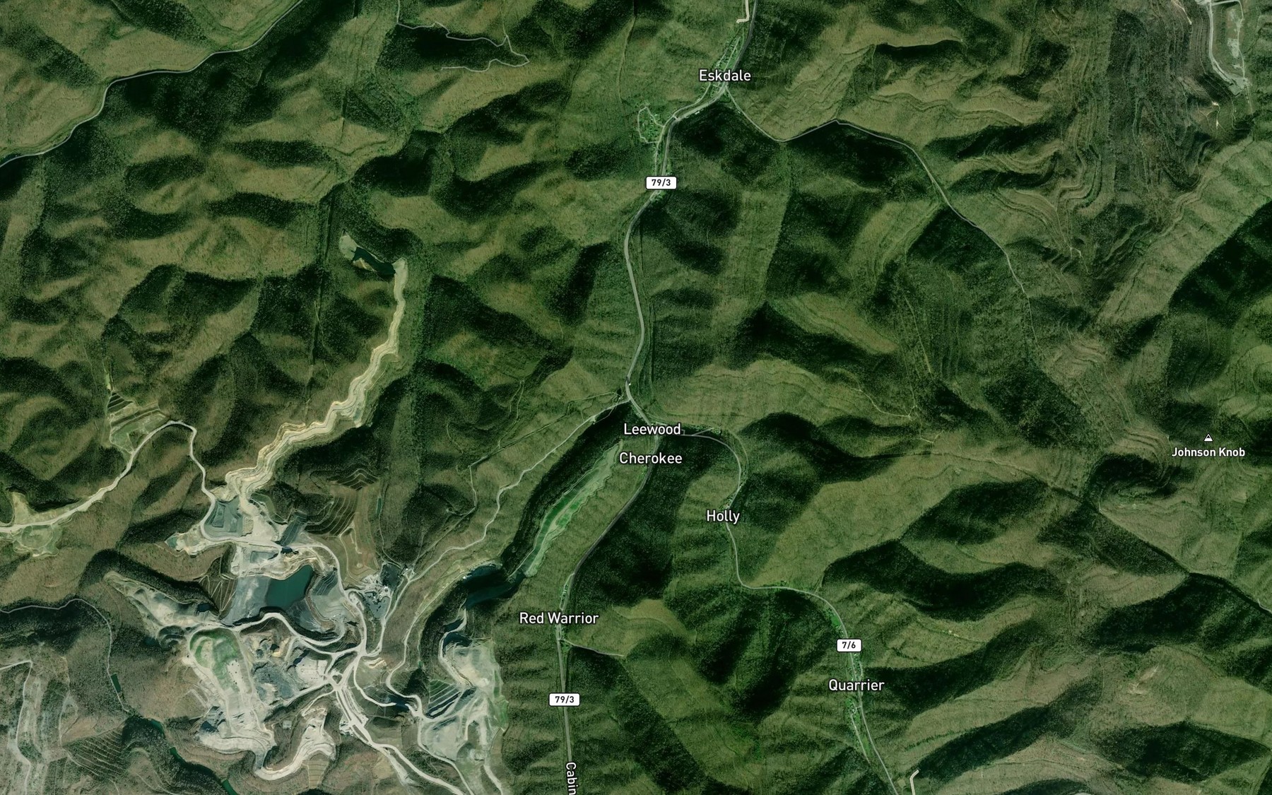 Satellite map of the Toms Fork
