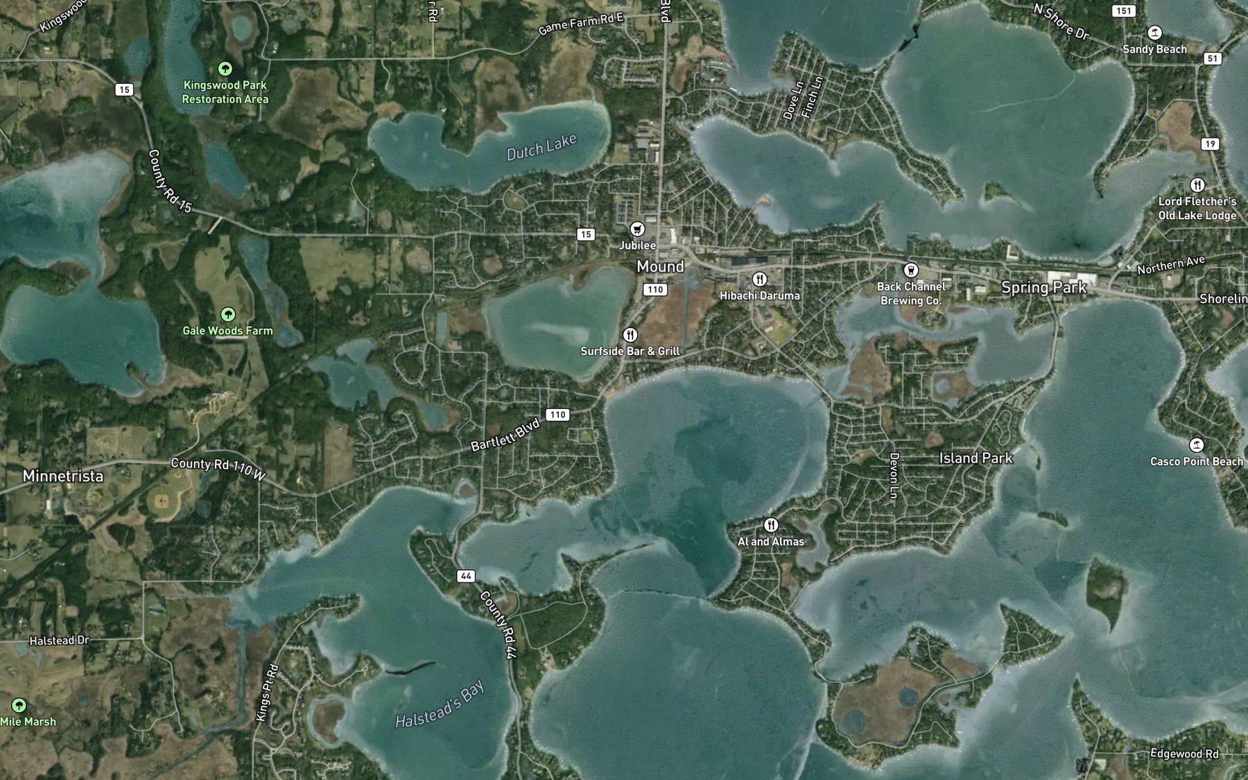 Satellite map of the Surfside Boat Ramp