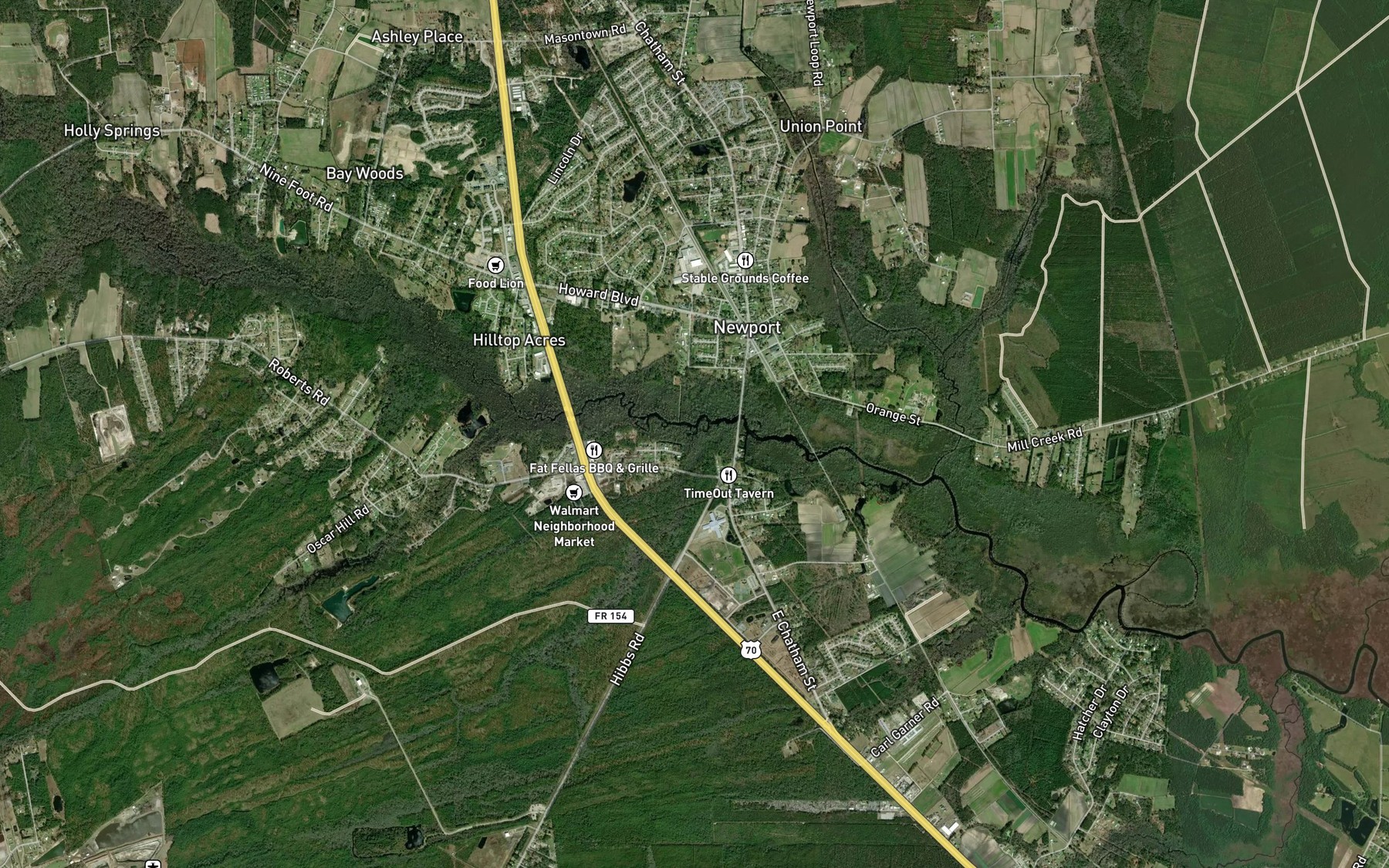 Satellite map of the Blakes Branch