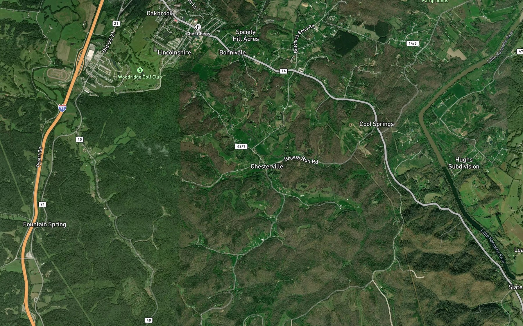 Satellite map of the Millseat Run