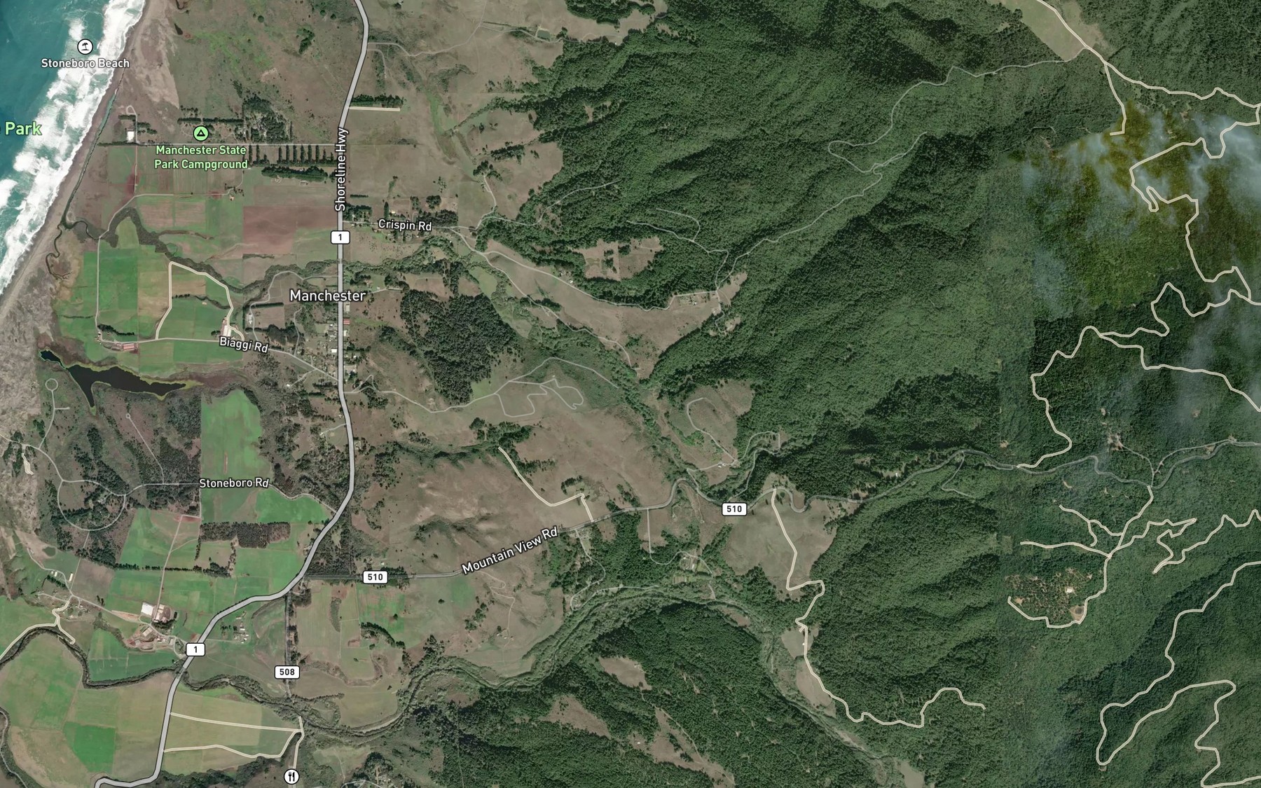 Satellite map of the Mill Creek