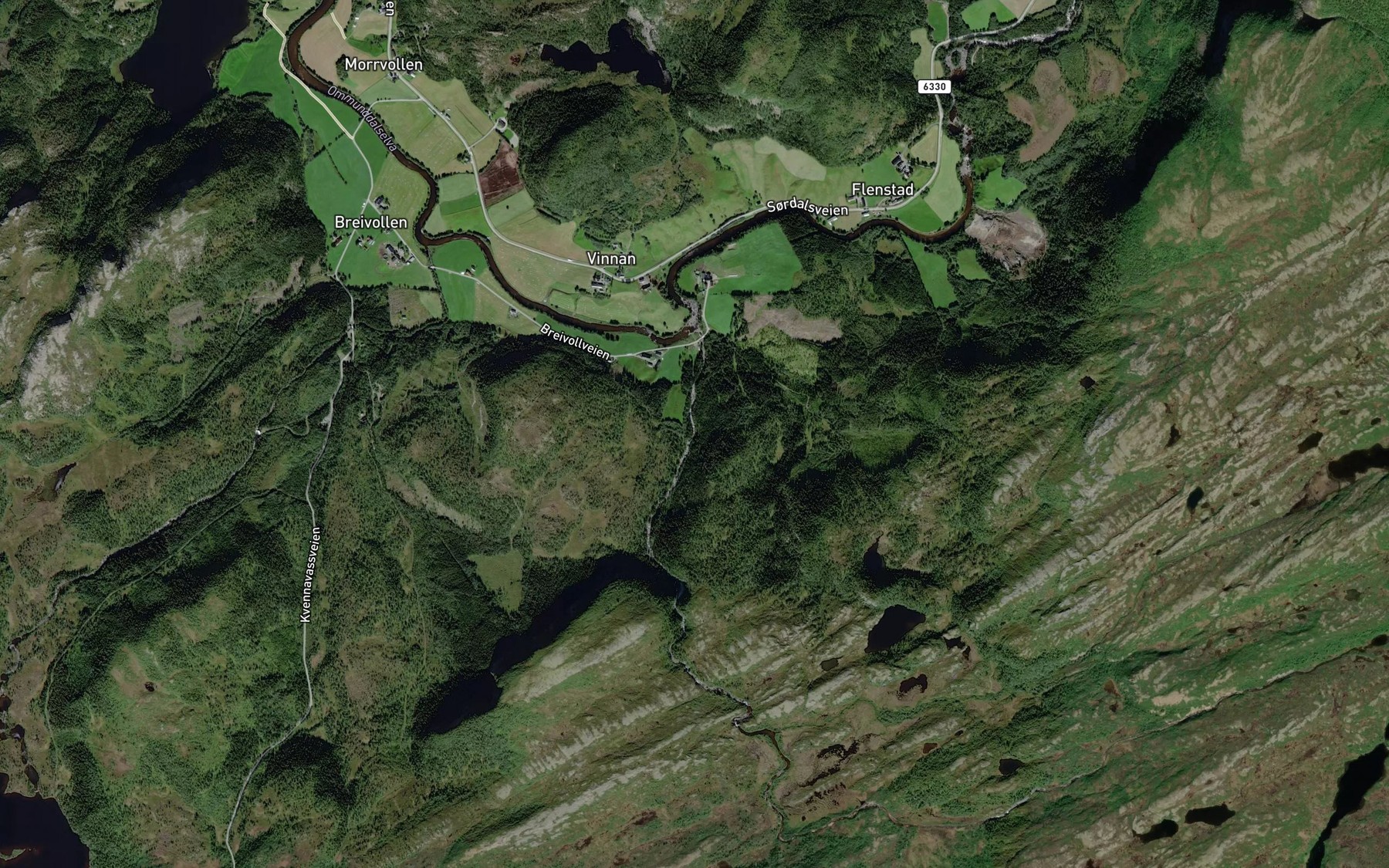 Satellite map of the Kvennfossen