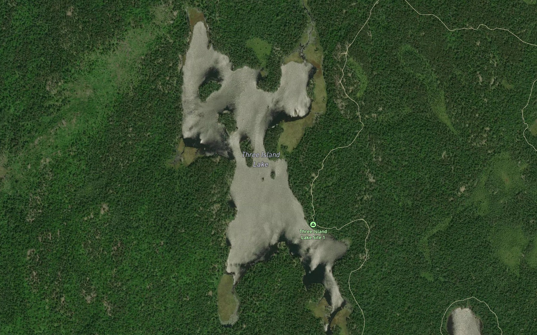 Satellite map of the Three Island Lake