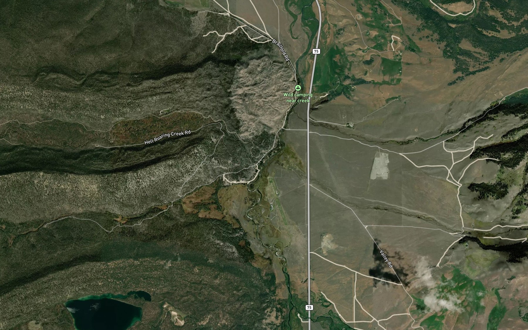 Satellite map of the Hell Roaring Creek