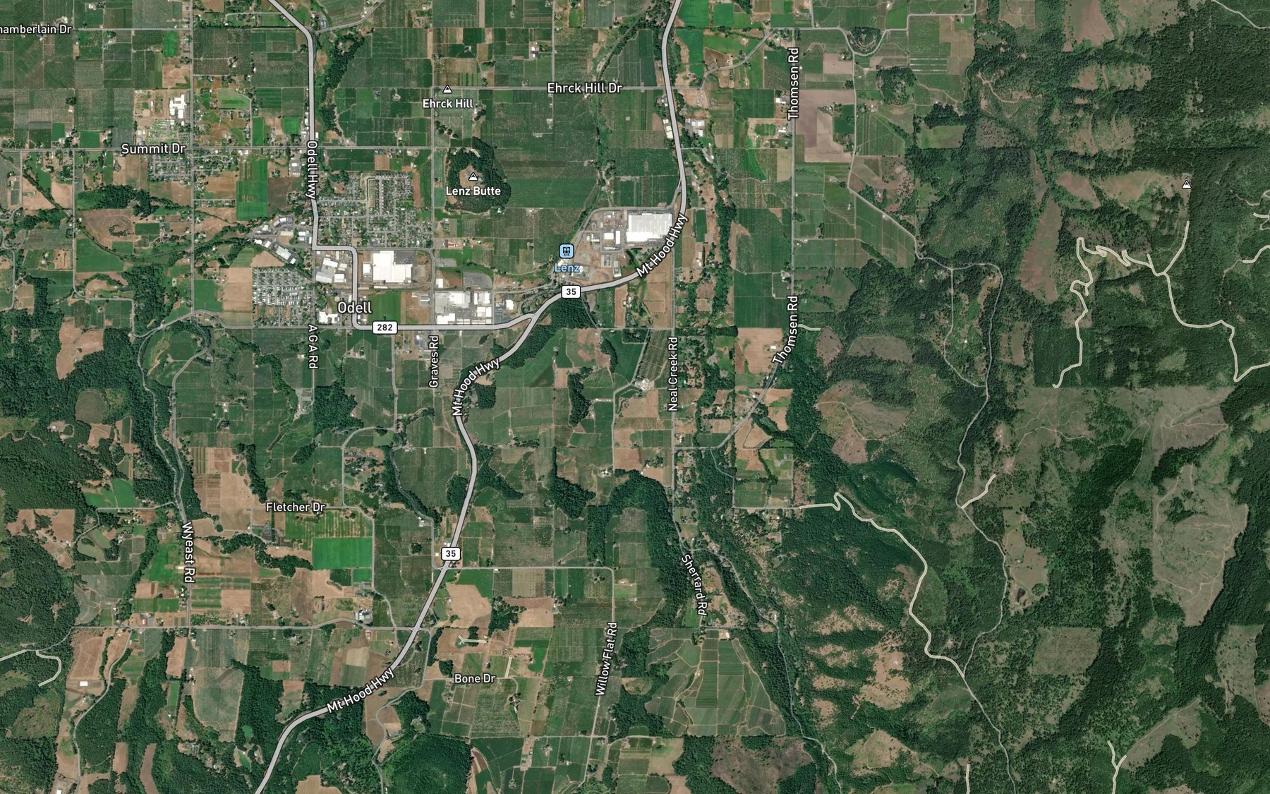 Satellite map of the Shelley Springs