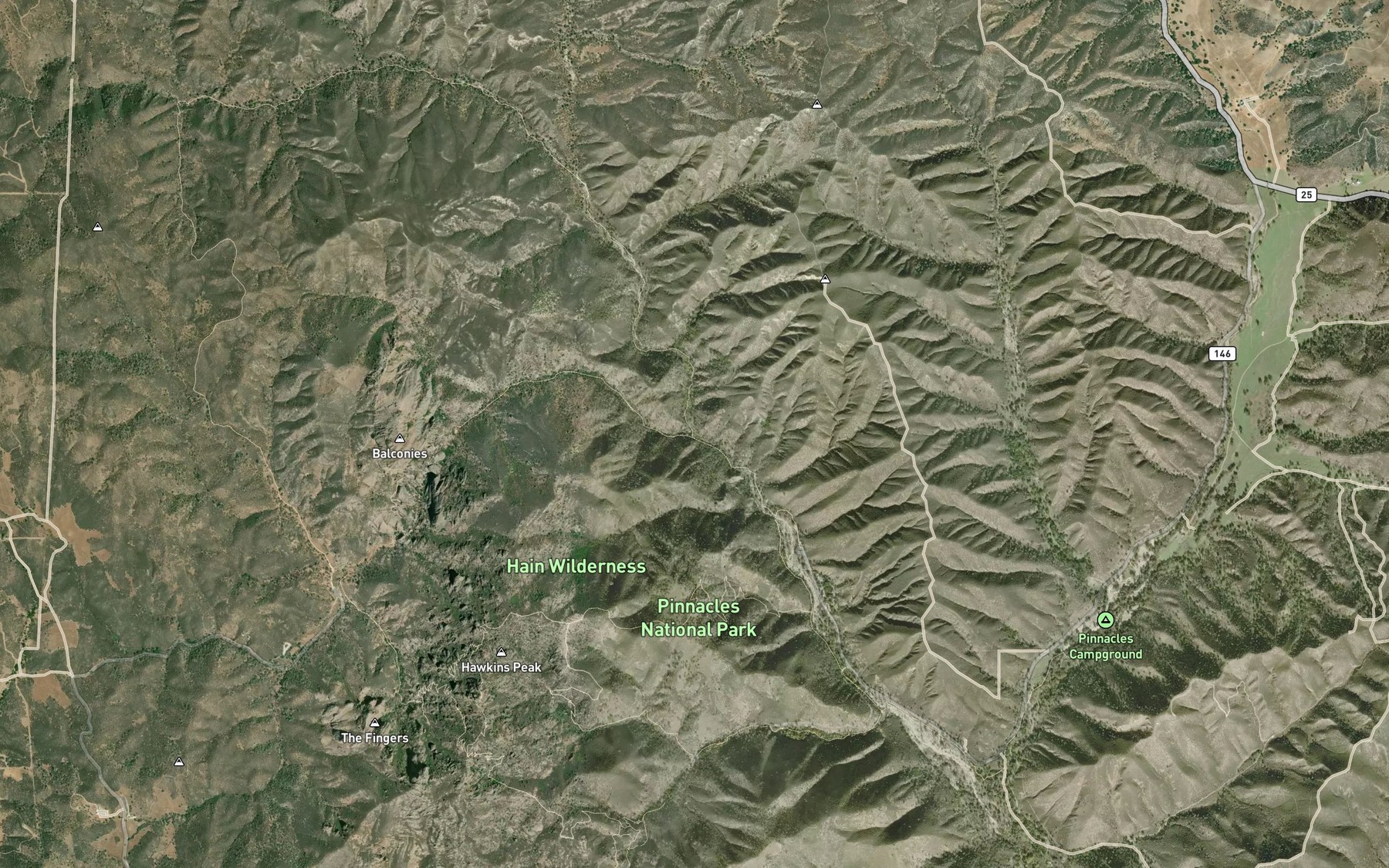 Satellite map of the North Fork Chalone Creek