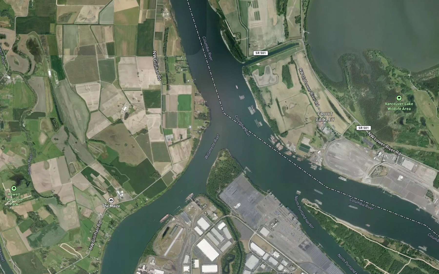 Satellite map of the Willamette River