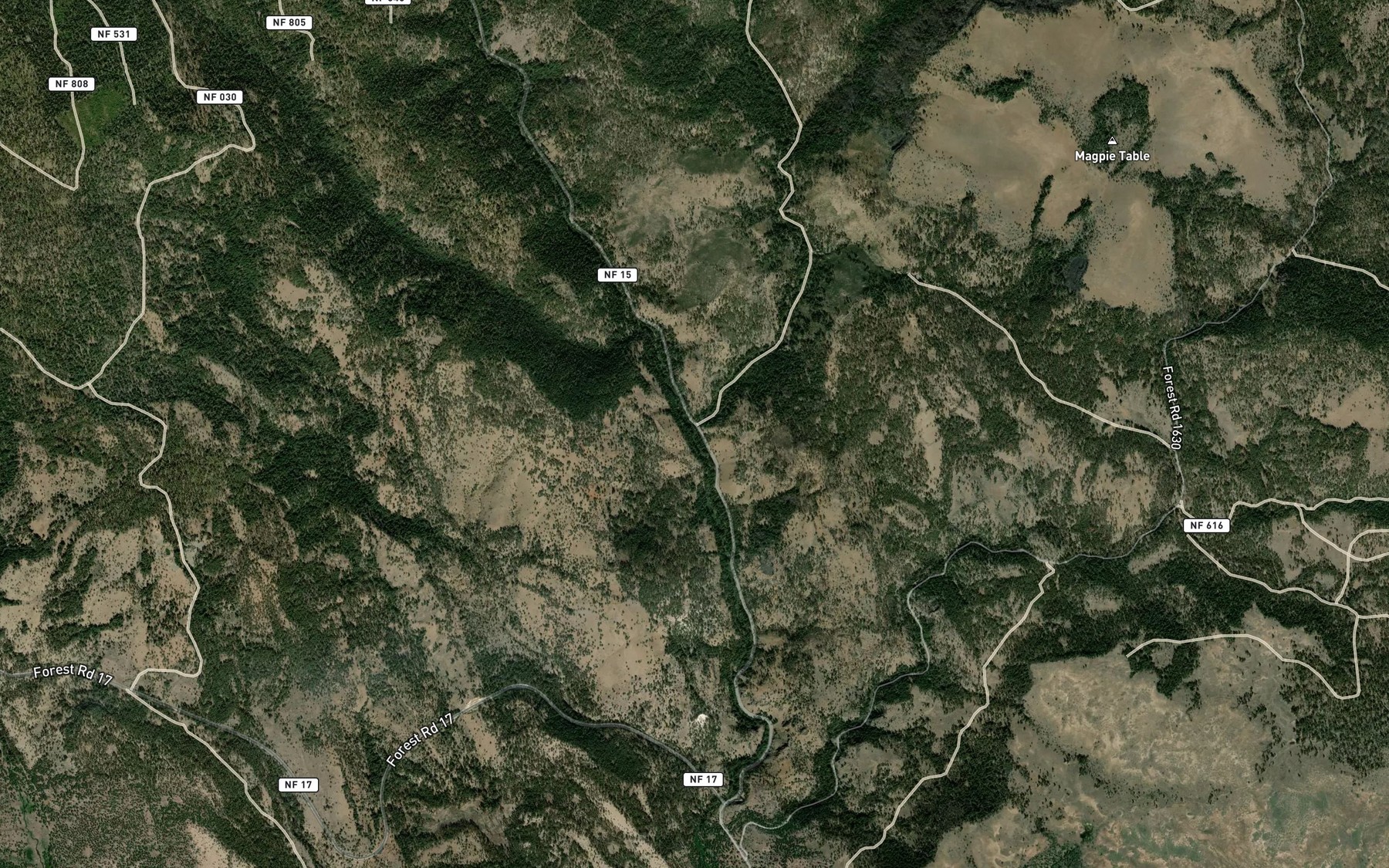 Satellite map of the Middle Fork Wolf Creek