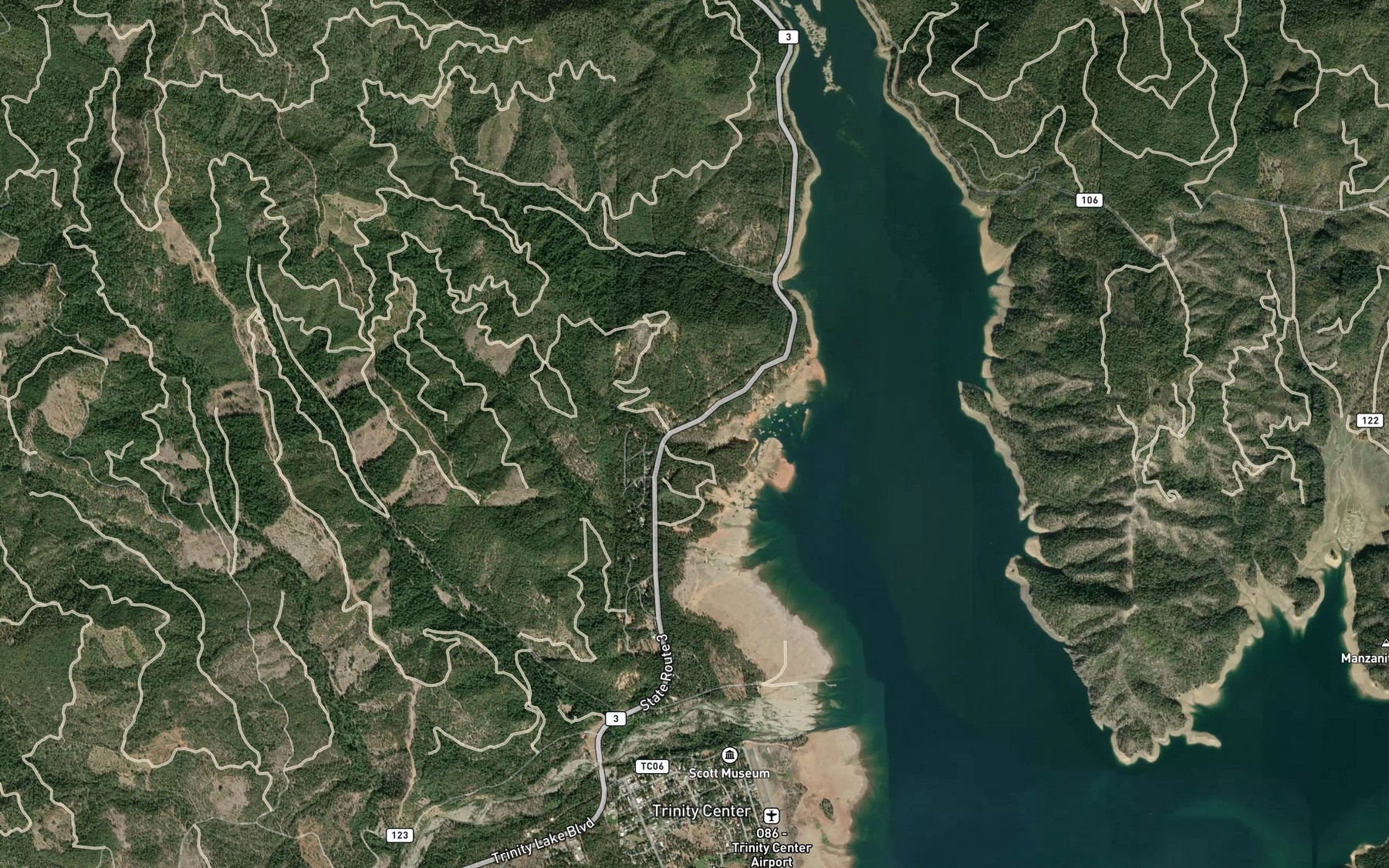 Satellite map of the Flume Creek