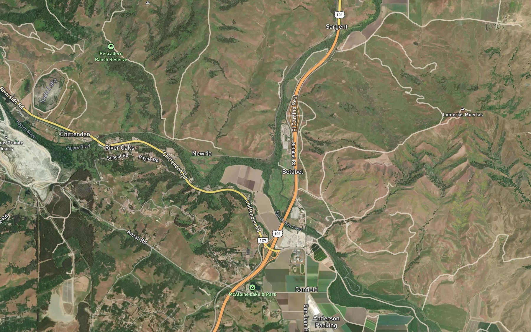 Satellite map of the San Benito River