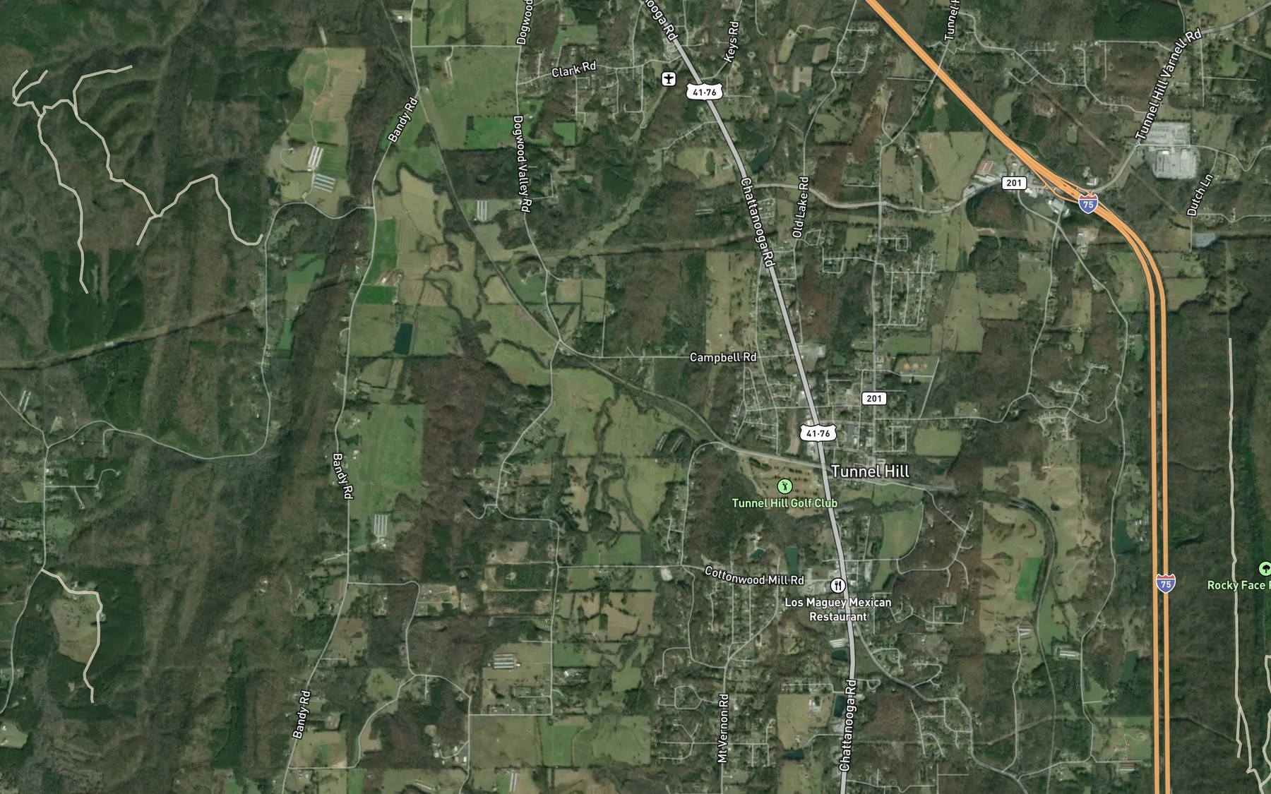 Satellite map of the Tanyard Creek