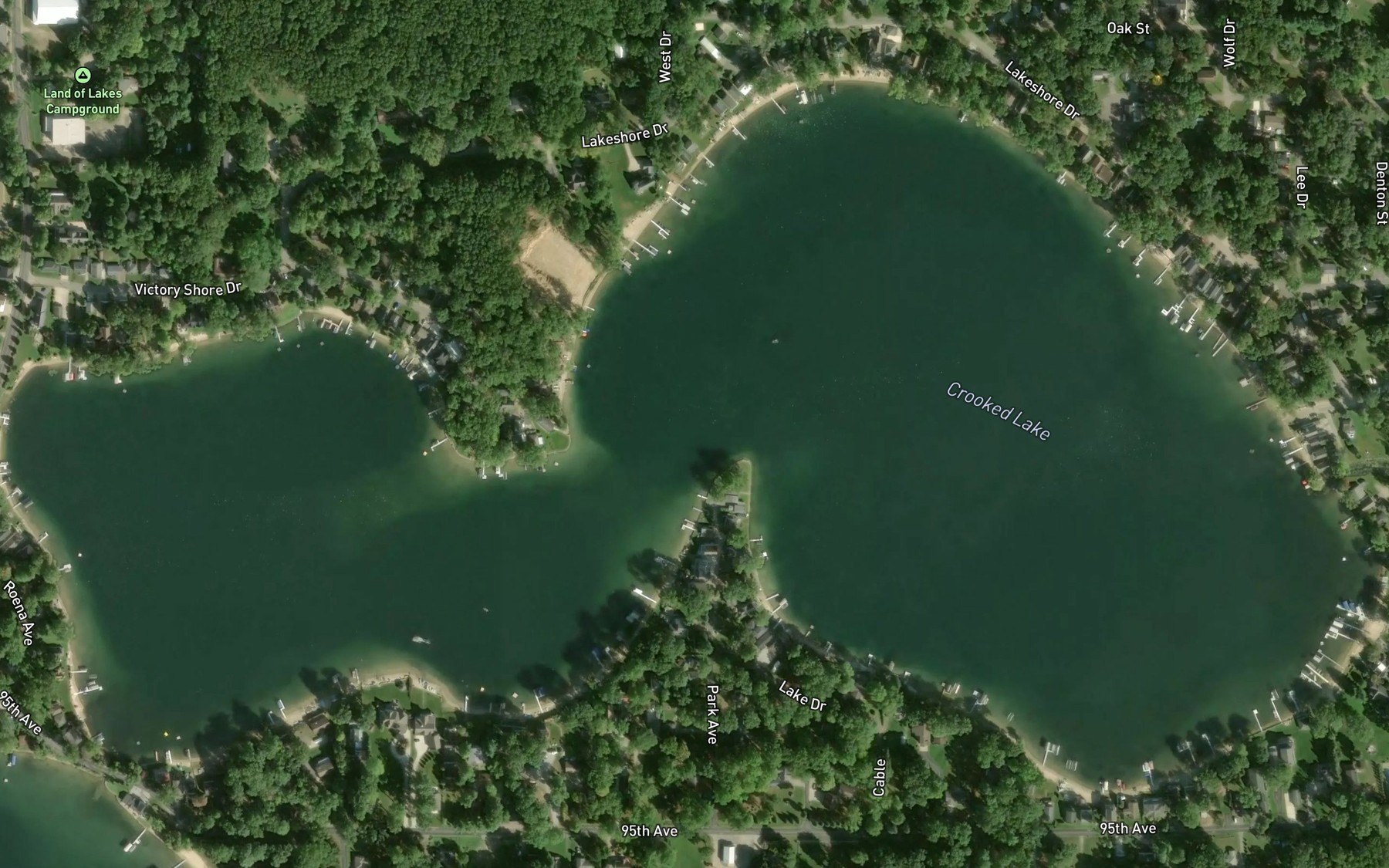Satellite map of the Crooked Lake