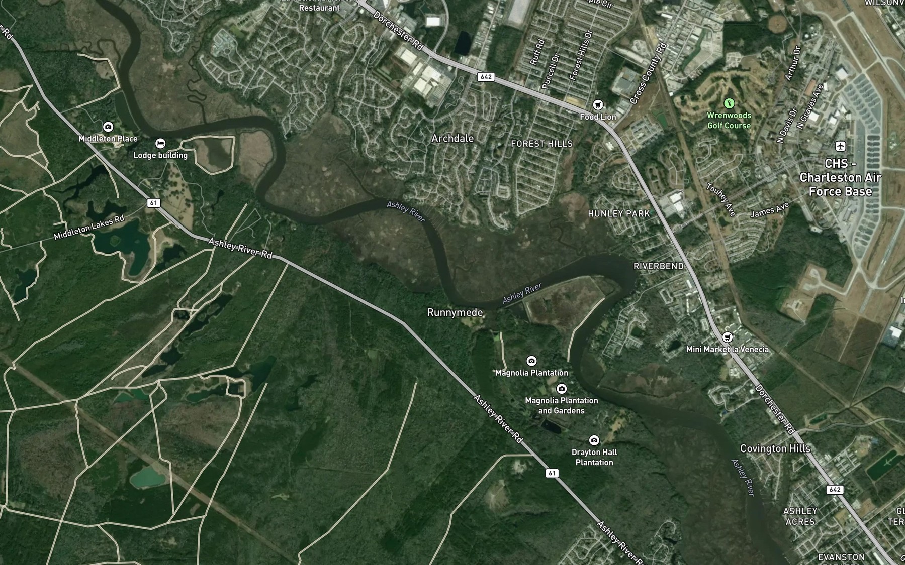 Satellite map of the Sawpit Creek