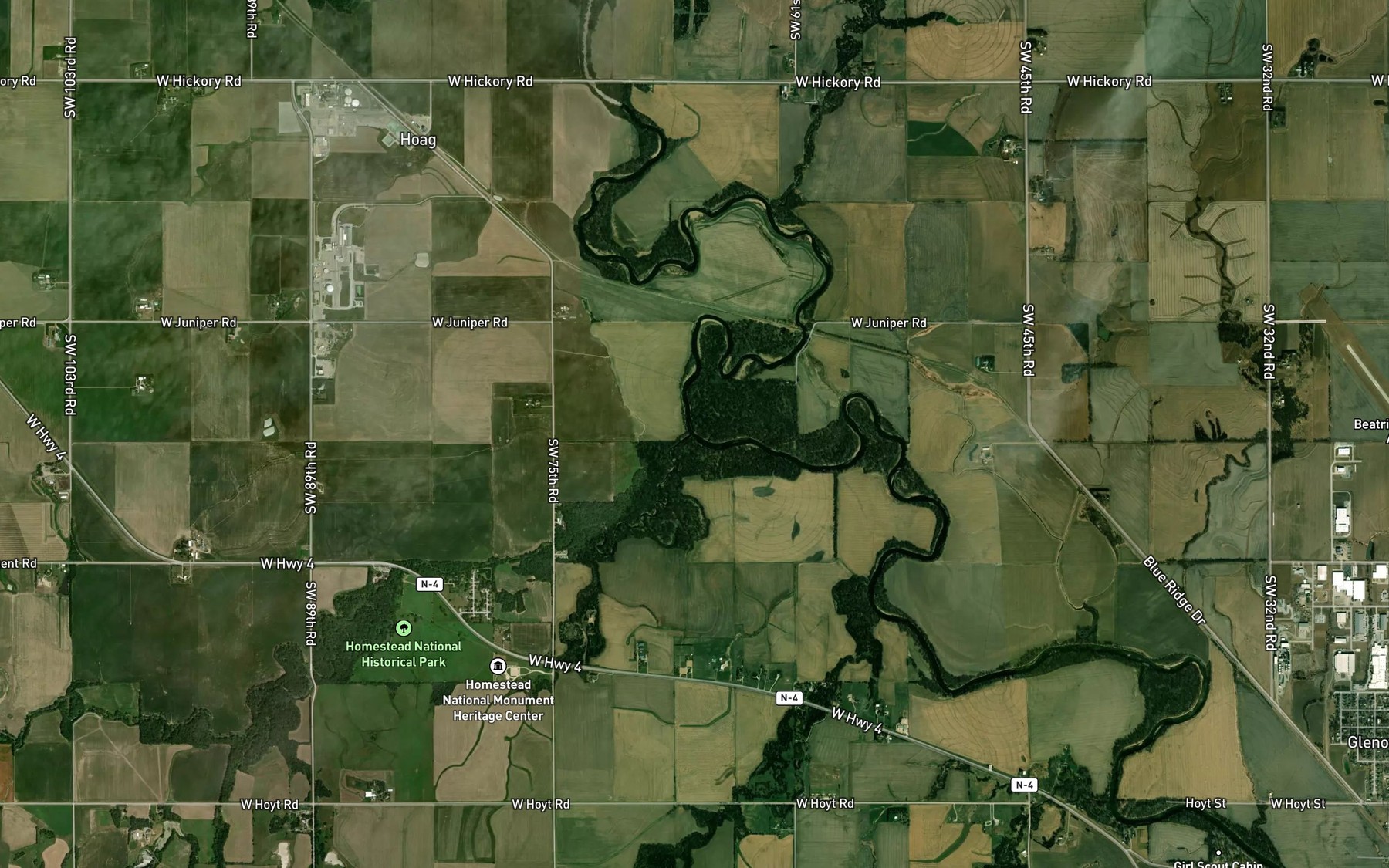 Satellite map of the Cub Creek