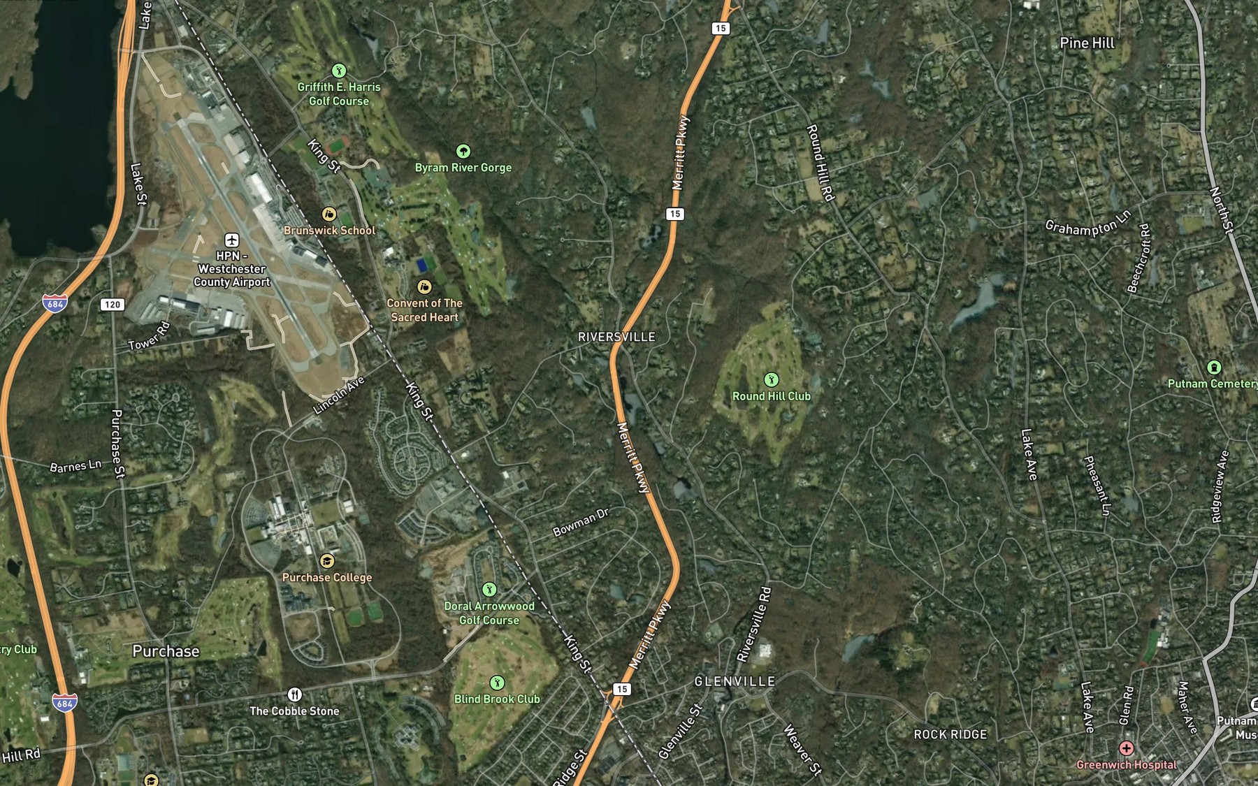 Satellite map of the East Branch Byram River