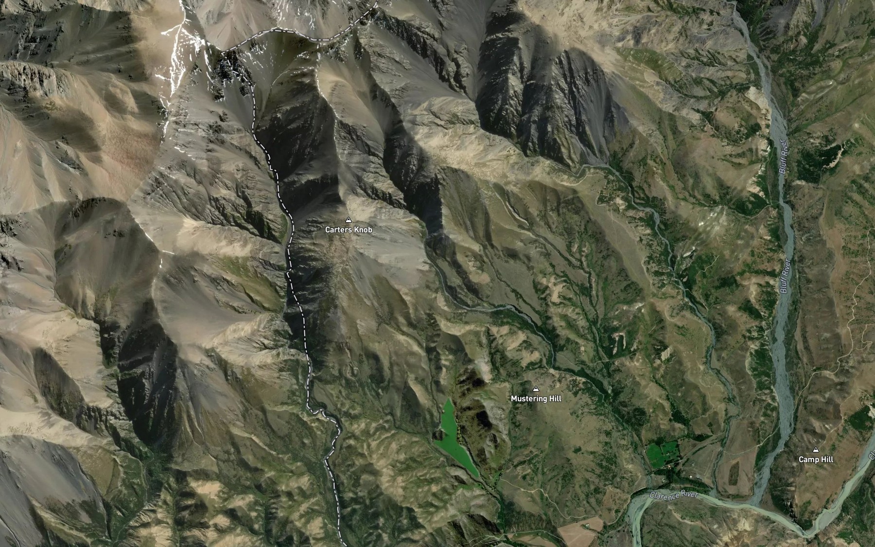 Satellite map of the Roaring Meg Stream