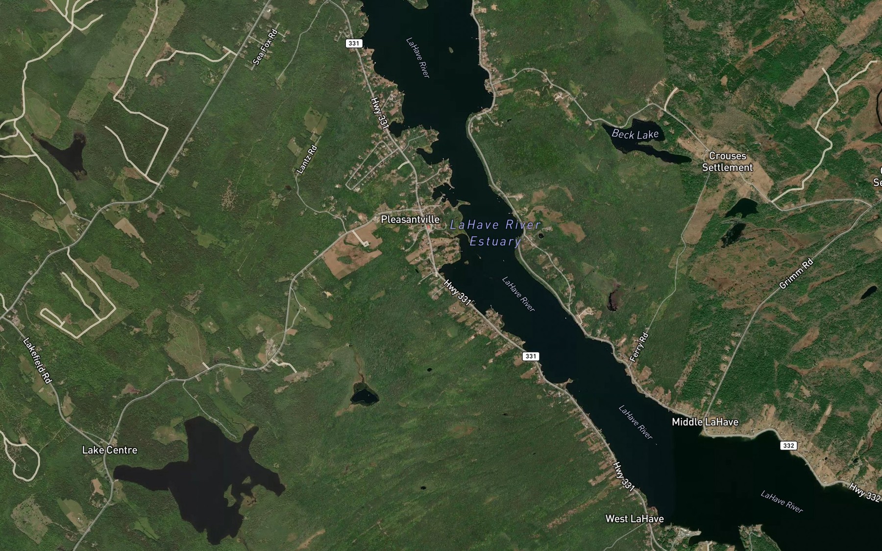 Satellite map of the Wentzell Brook