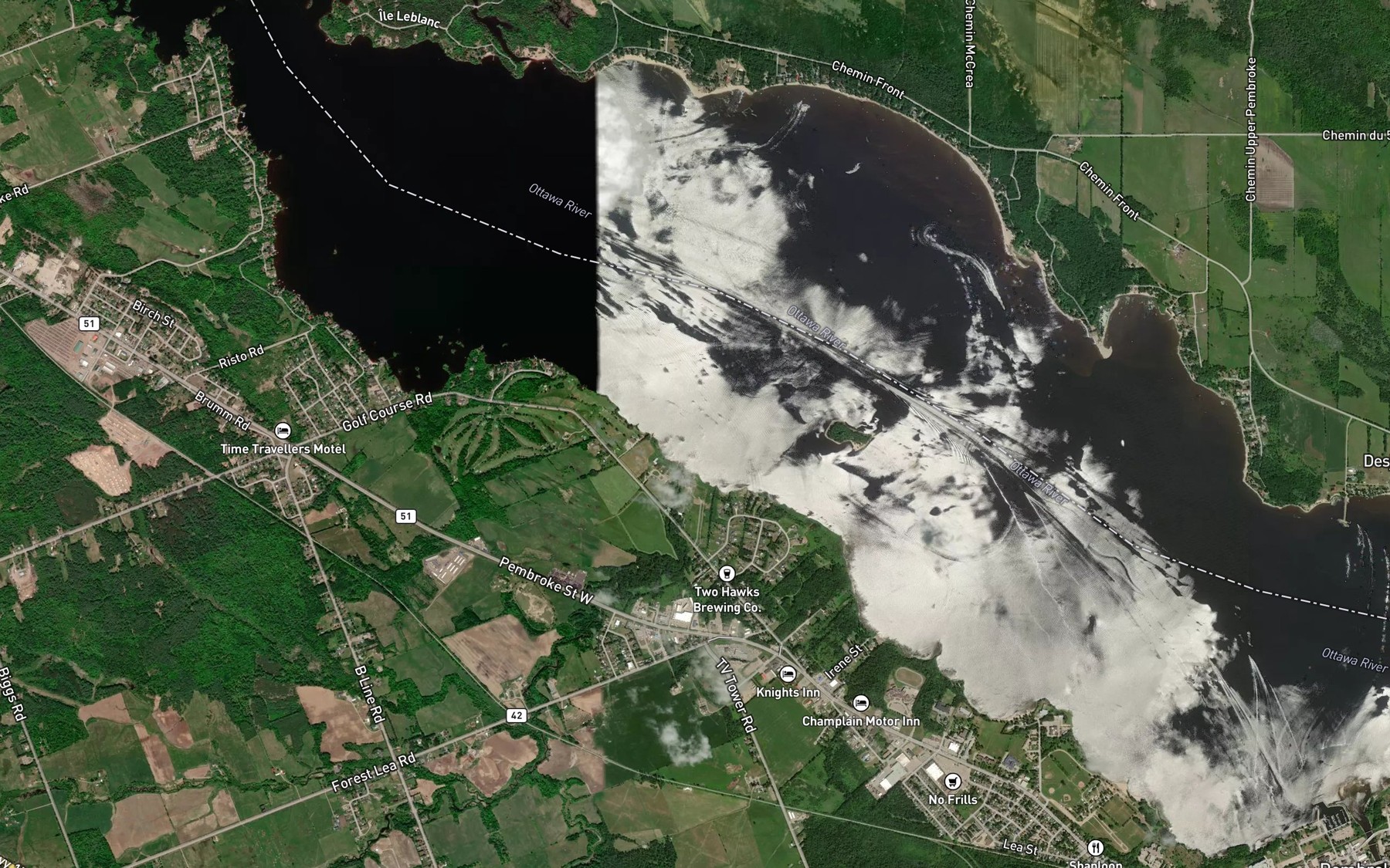 Satellite map of the Hales Creek
