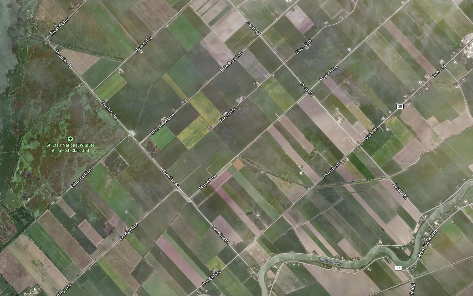 Satellite map of the McFarlane Relief Drain
