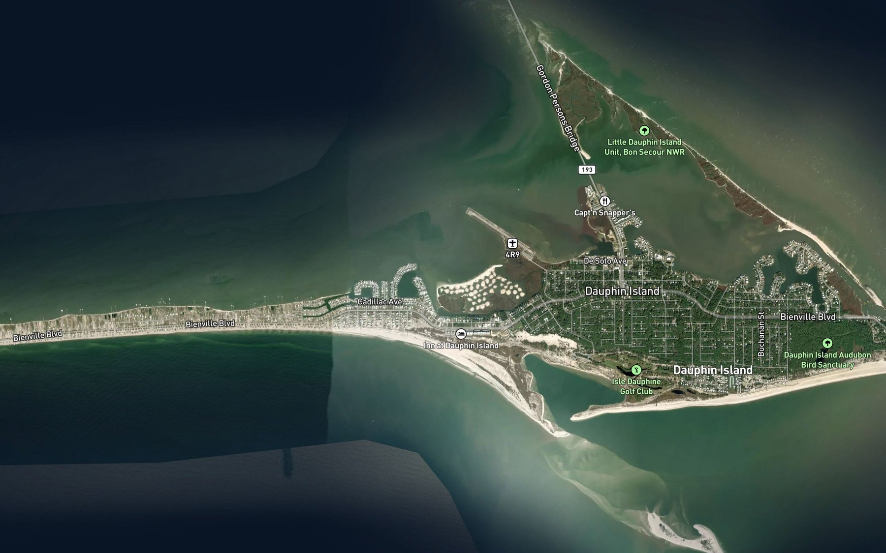 Satellite map of the Bayou Second