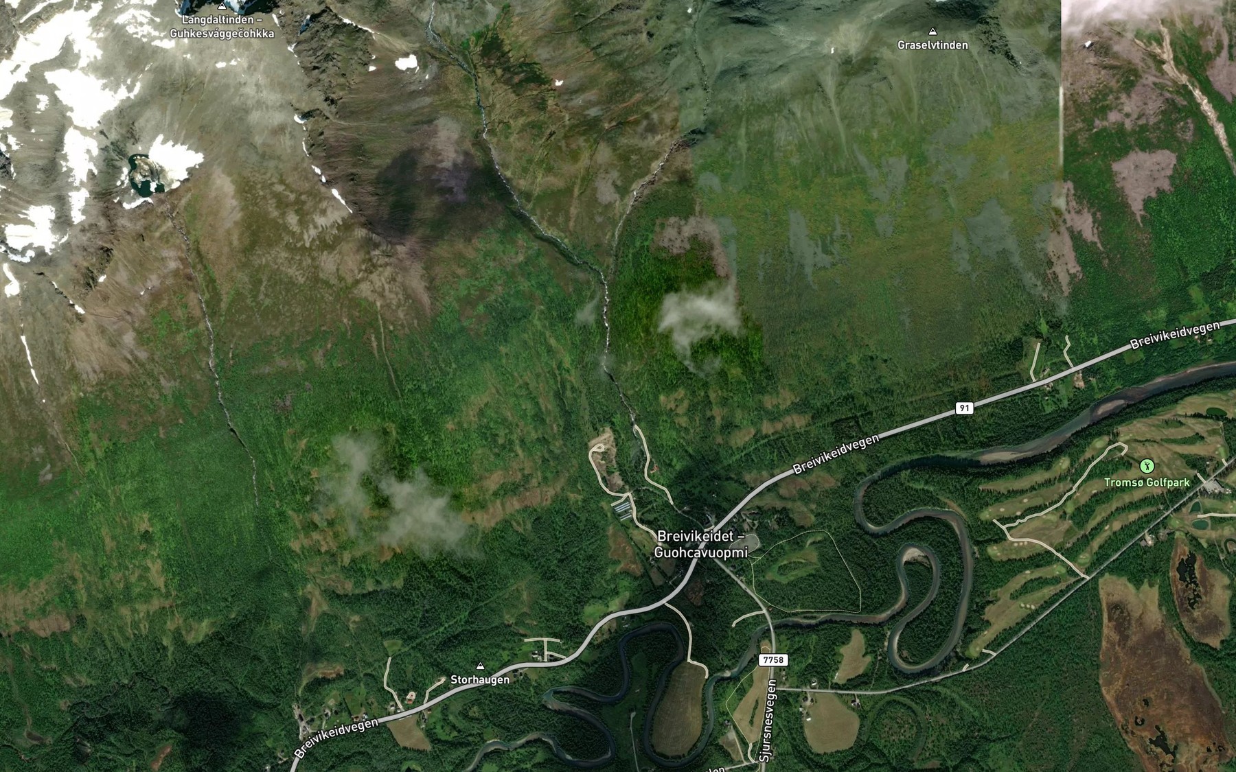 Satellite map of the Langdalelva